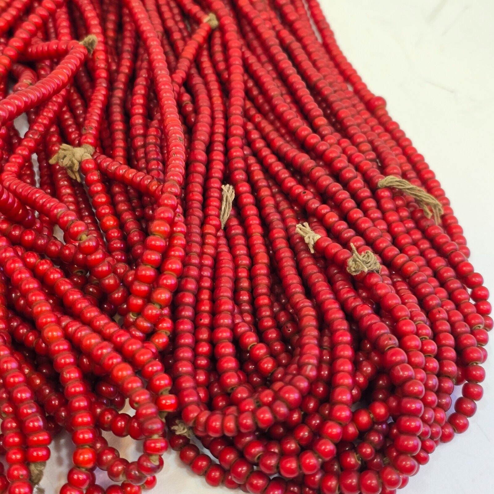 5-5.5mm Antique Venetian cranberry red White Heart Trade Beads Necklace 24" long