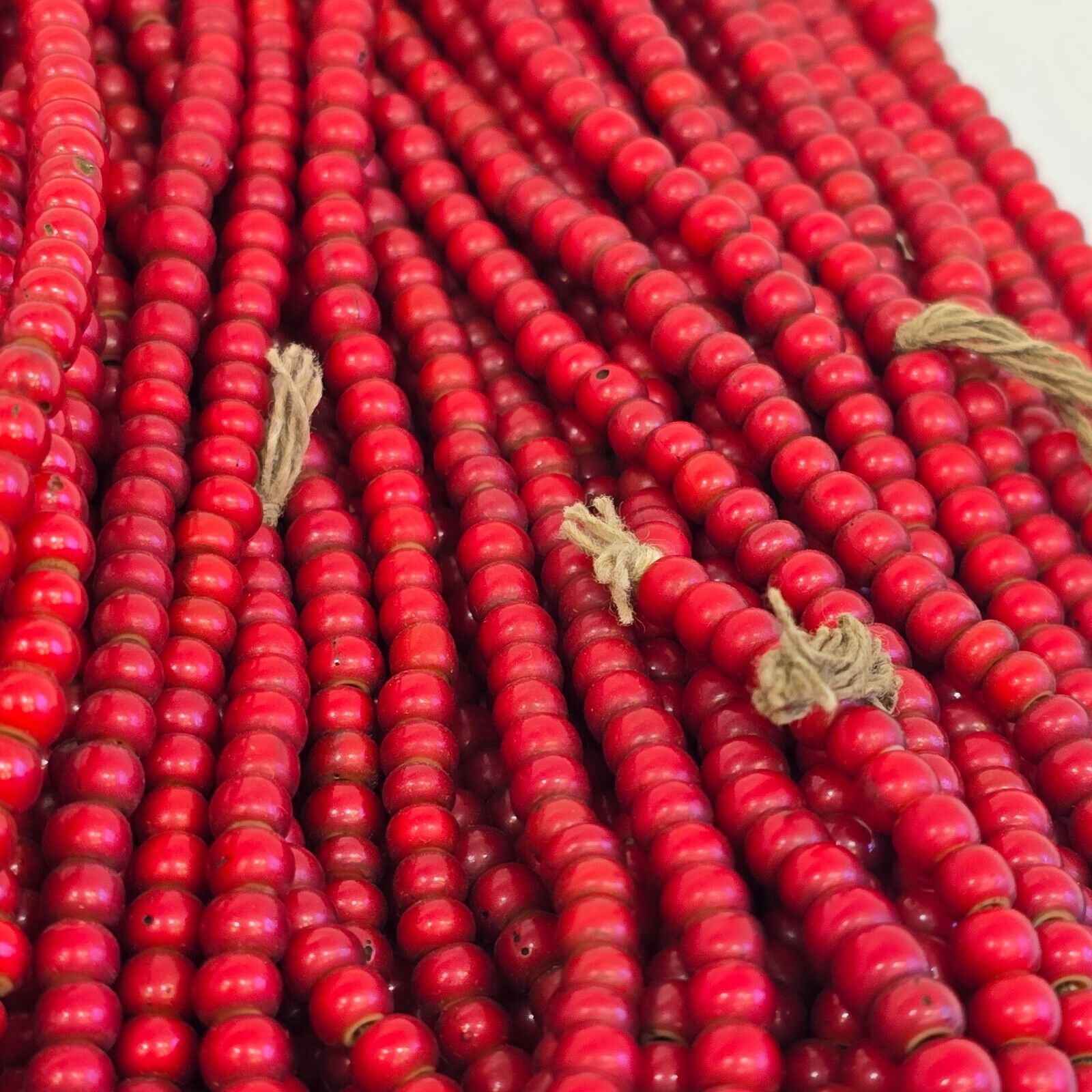 5-5.5mm Antique Venetian cranberry red White Heart Trade Beads Necklace 24" long