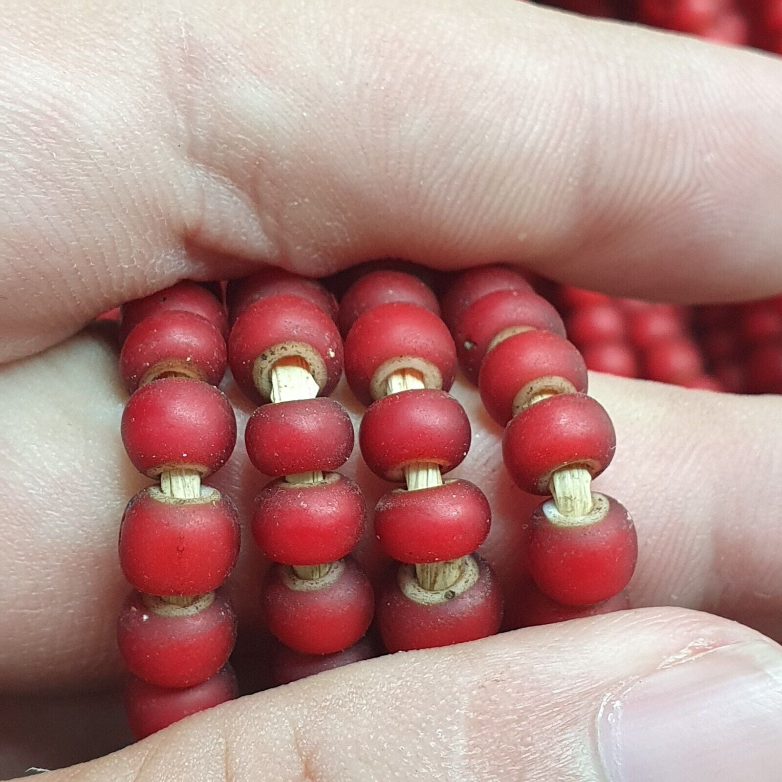 6.5 mm Antique Venetian White Heart African Trade Beads Long Strand