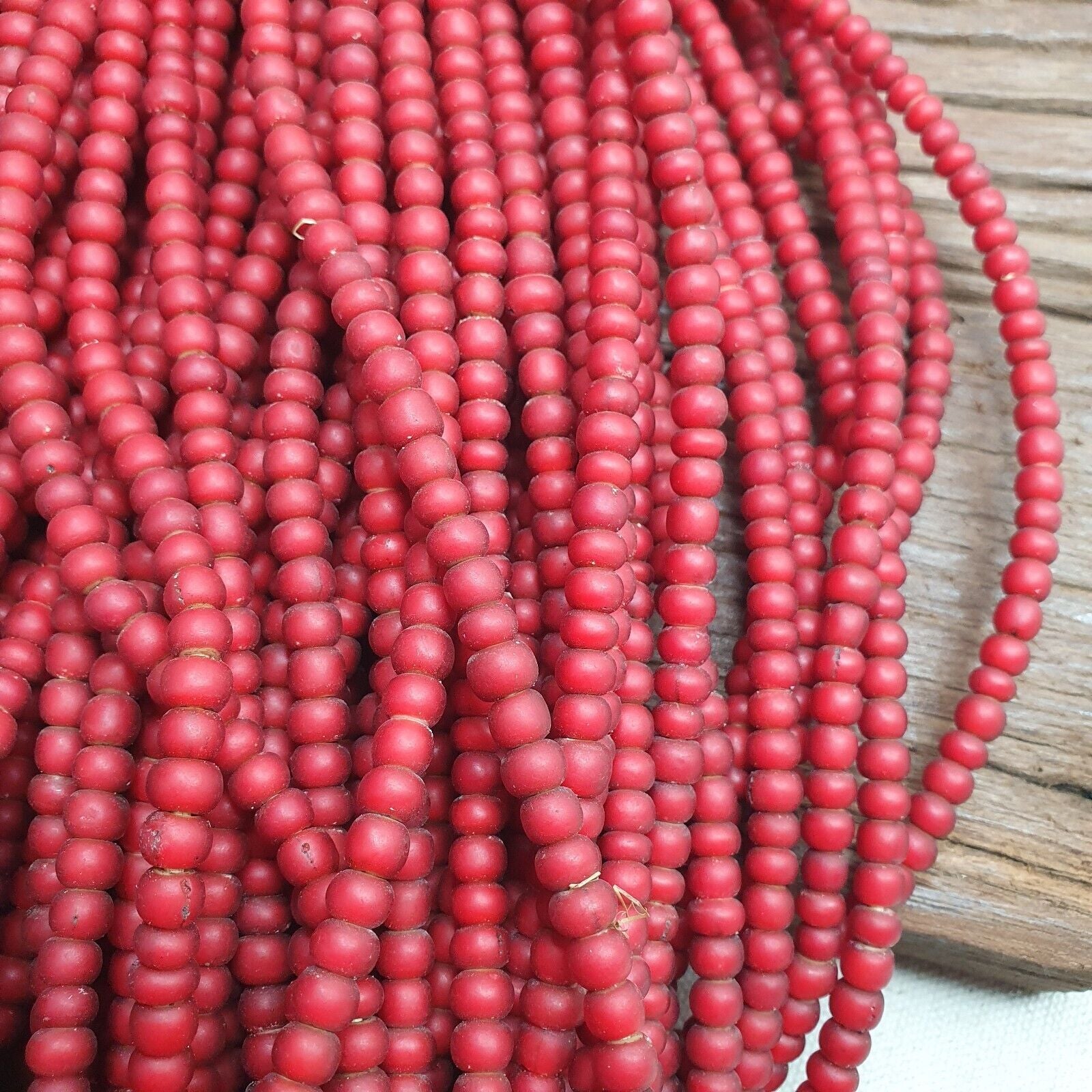 6.5 mm Antique Venetian White Heart African Trade Beads Long Strand