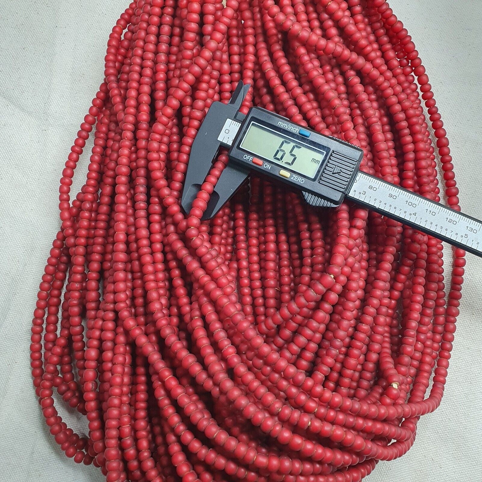 6.5 mm Antique Venetian White Heart African Trade Beads Long Strand