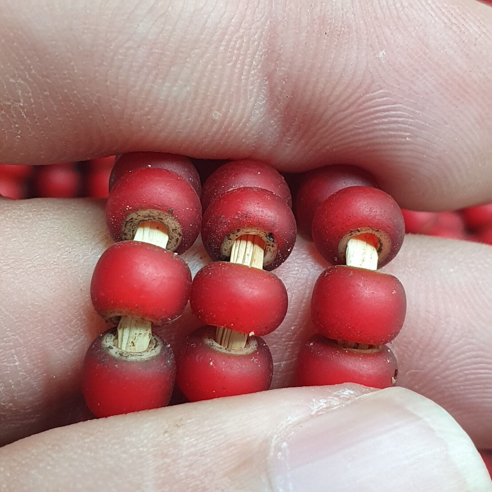 6.5 mm Antique Venetian White Heart African Trade Beads Long Strand