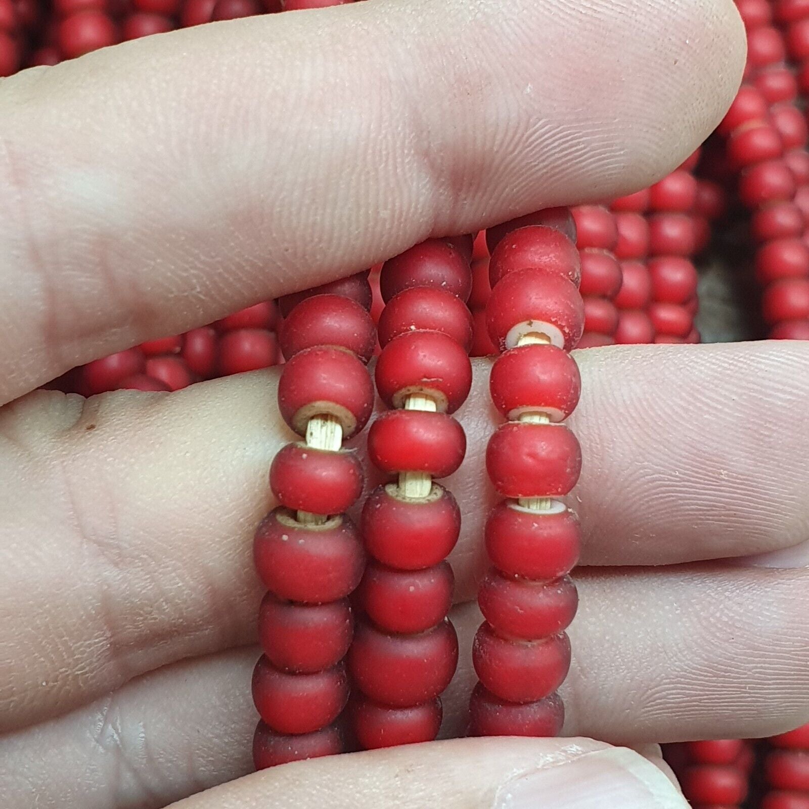 6.5 mm Antique Venetian White Heart African Trade Beads Long Strand