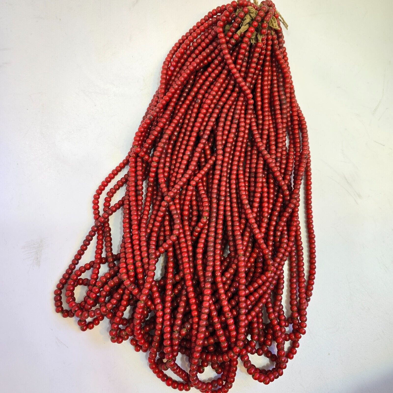 6-6.5 mm Antique Venetian White Heart African Trade Beads Long Strand