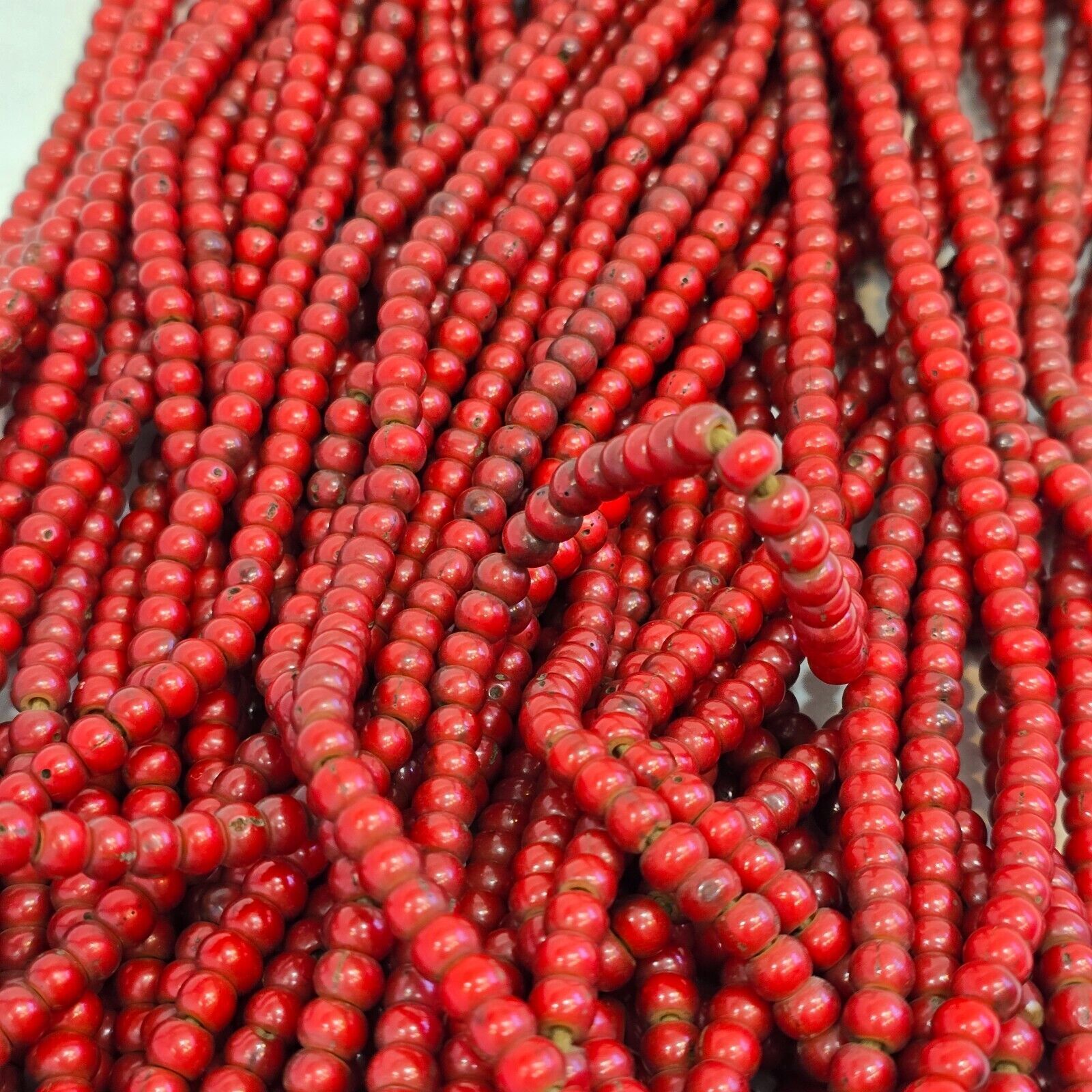 6-6.5 mm Antique Venetian White Heart African Trade Beads Long Strand