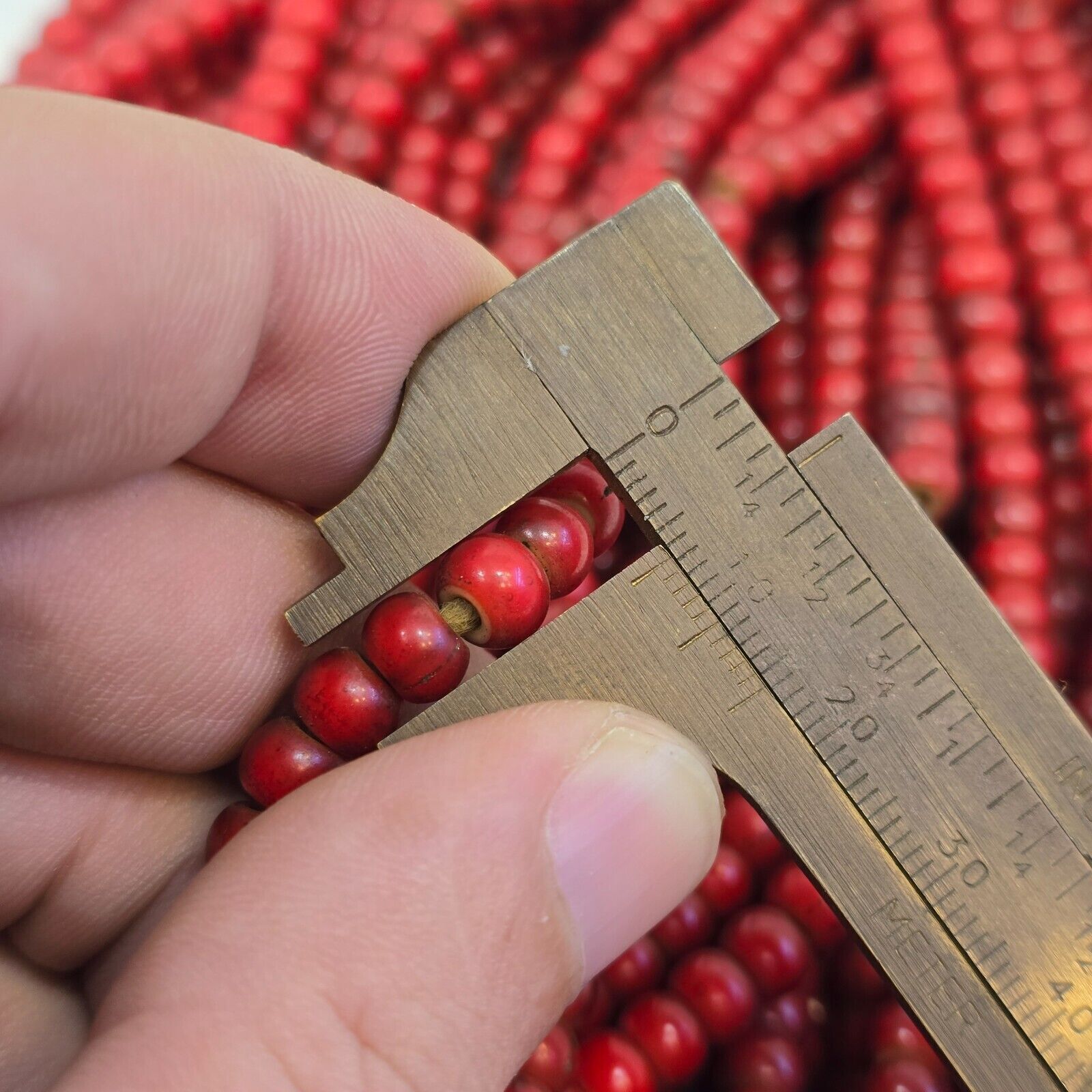 6-6.5 mm Antique Venetian White Heart African Trade Beads Long Strand