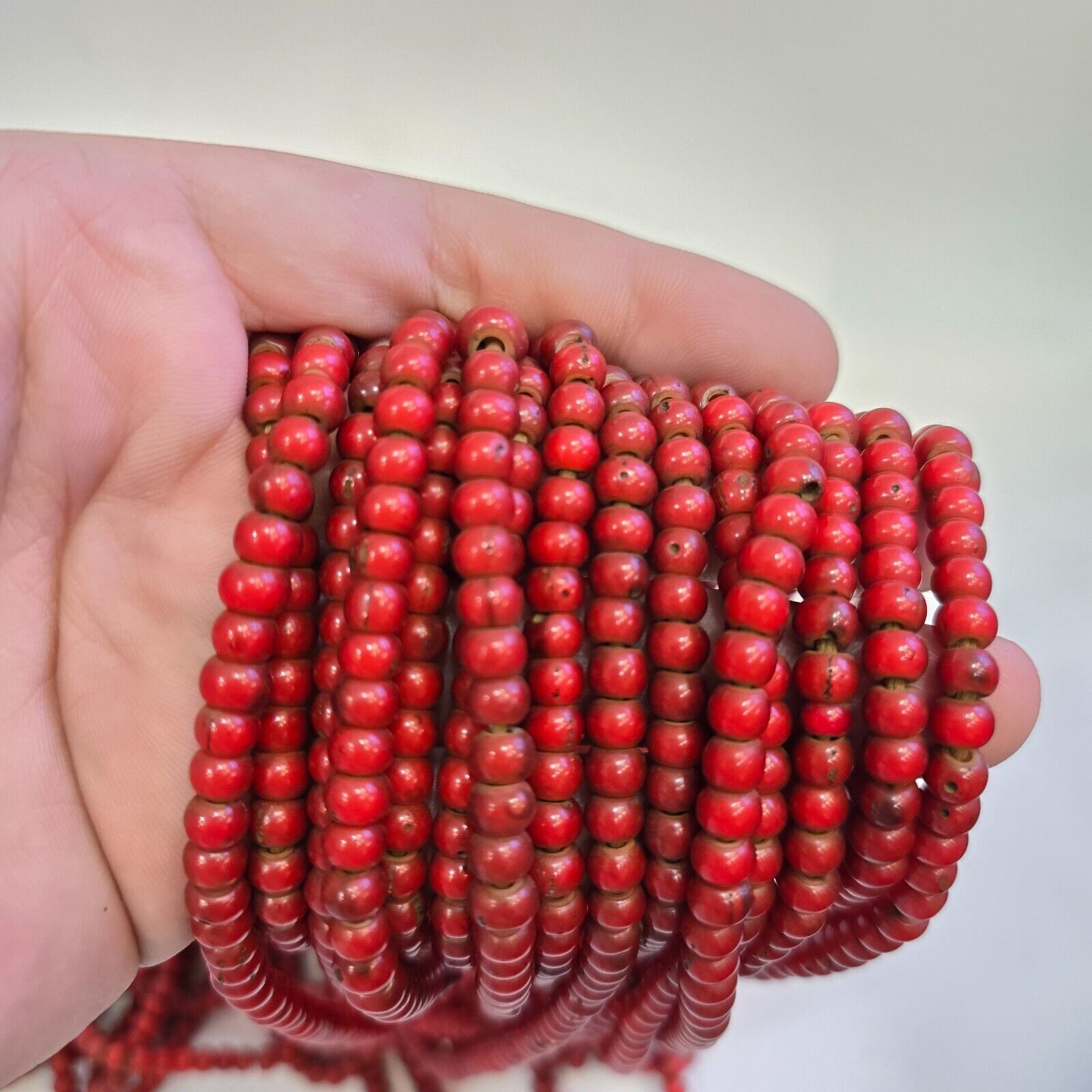 6-6.5 mm Antique Venetian White Heart African Trade Beads Long Strand