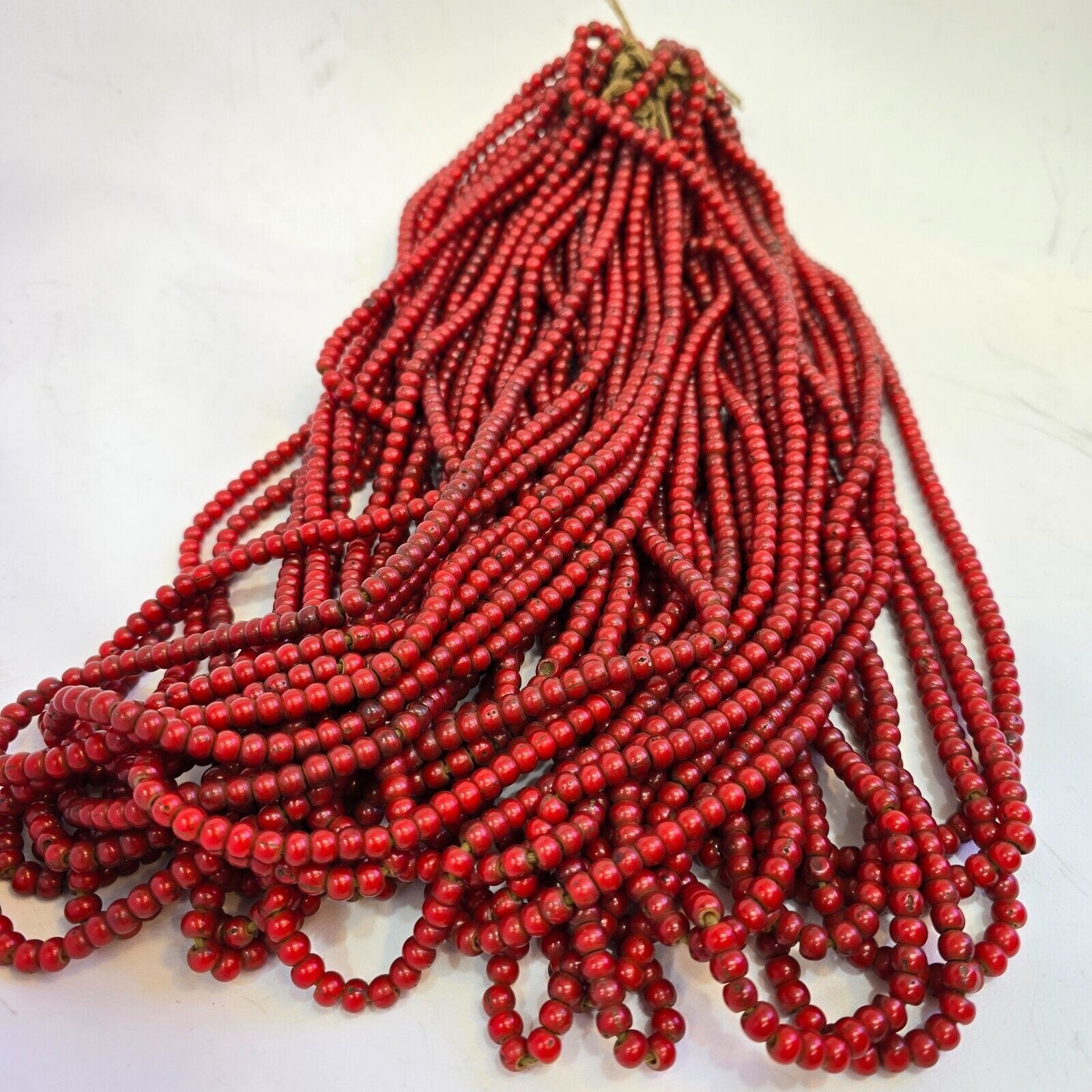 6-6.5 mm Antique Venetian White Heart African Trade Beads Long Strand