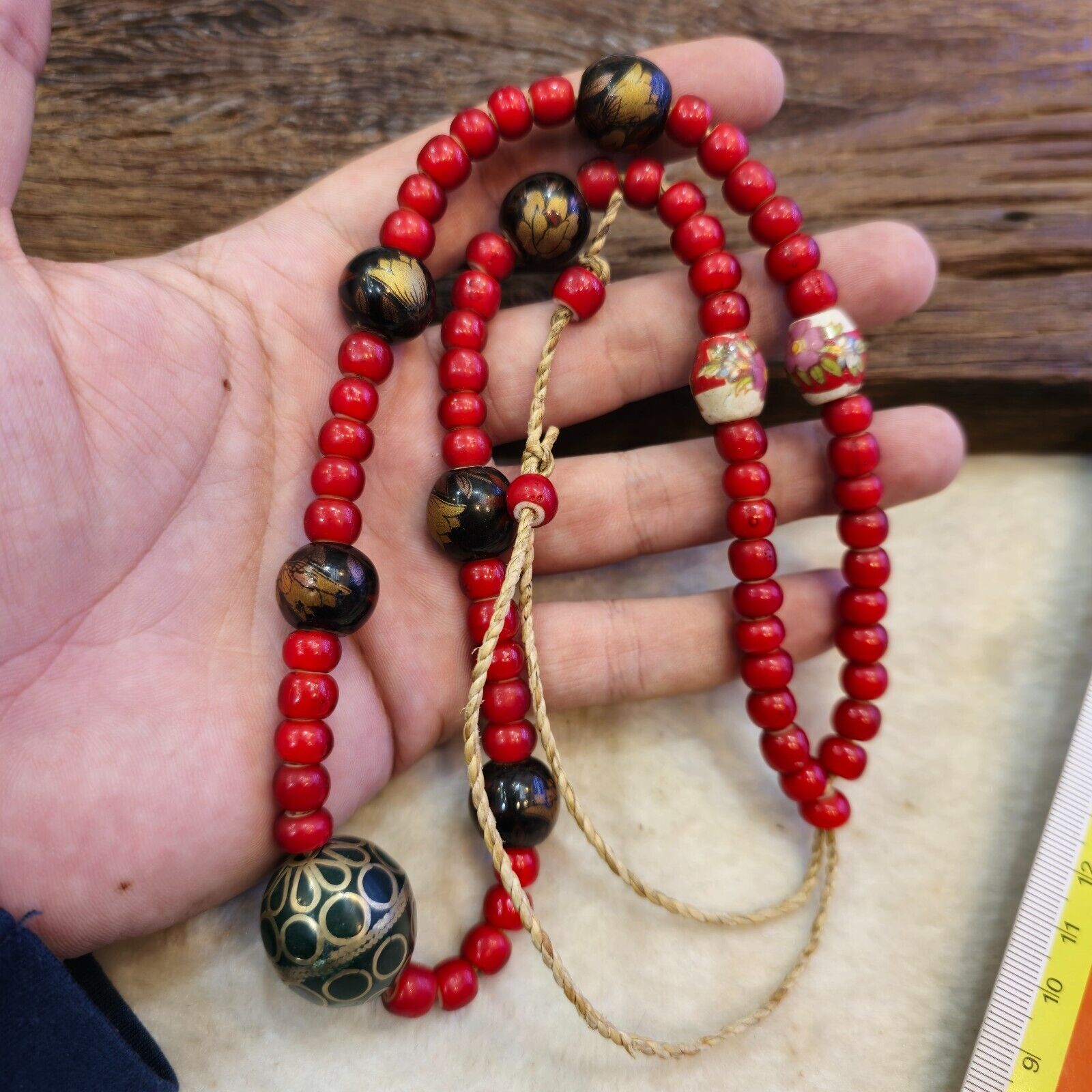 8mm Venetian white heart with Bras Brass & ceramic handmade Beaded Necklace