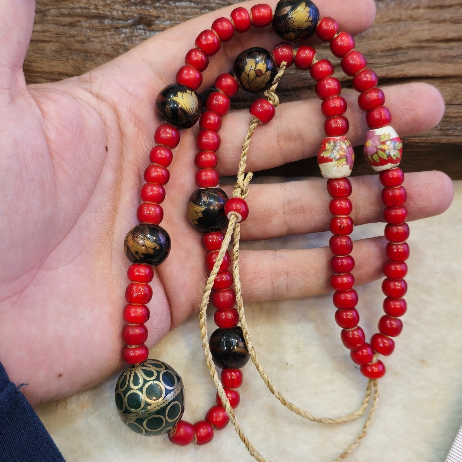 8mm Venetian white heart with Bras Brass & ceramic handmade Beaded Necklace