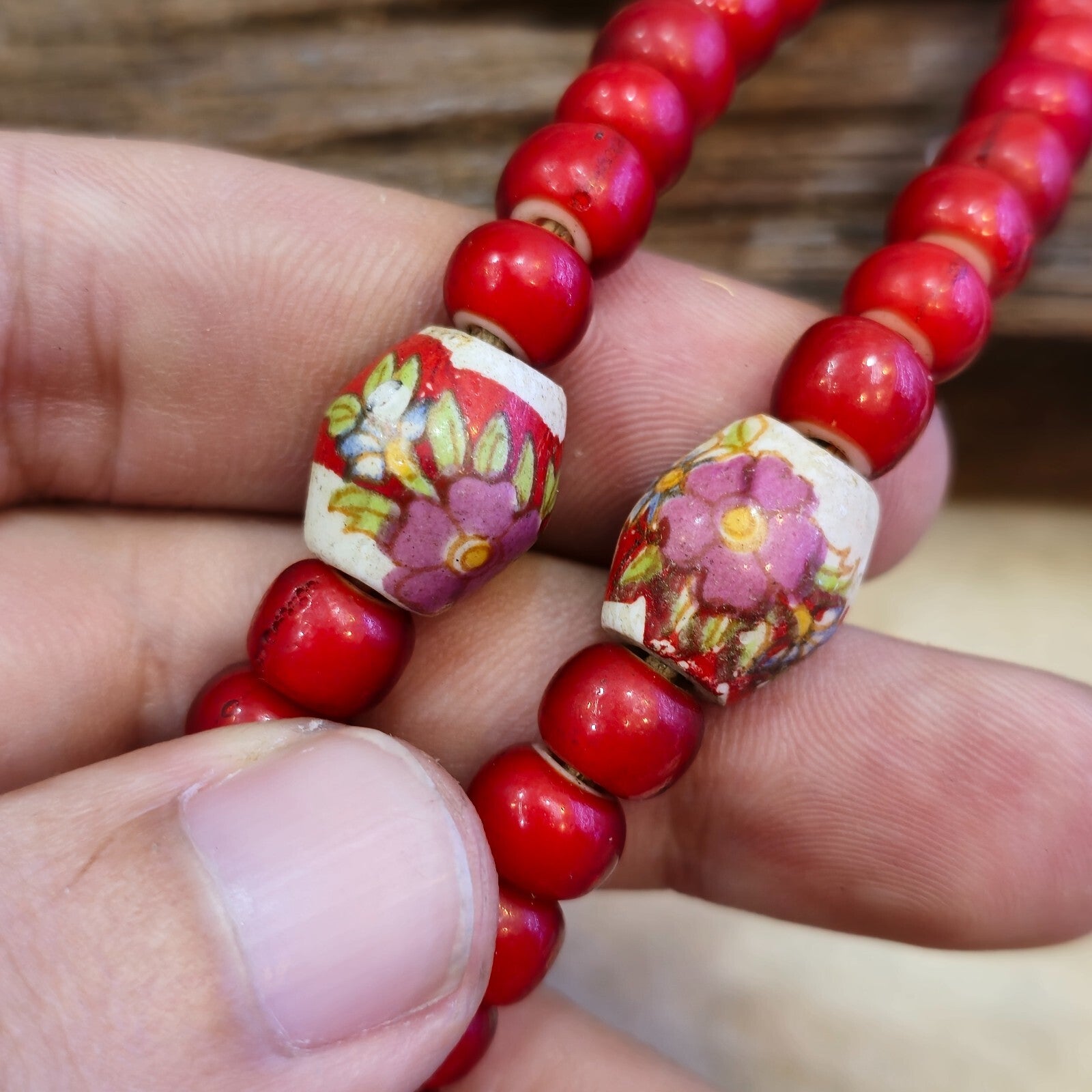 8mm Venetian white heart with Bras Brass & ceramic handmade Beaded Necklace