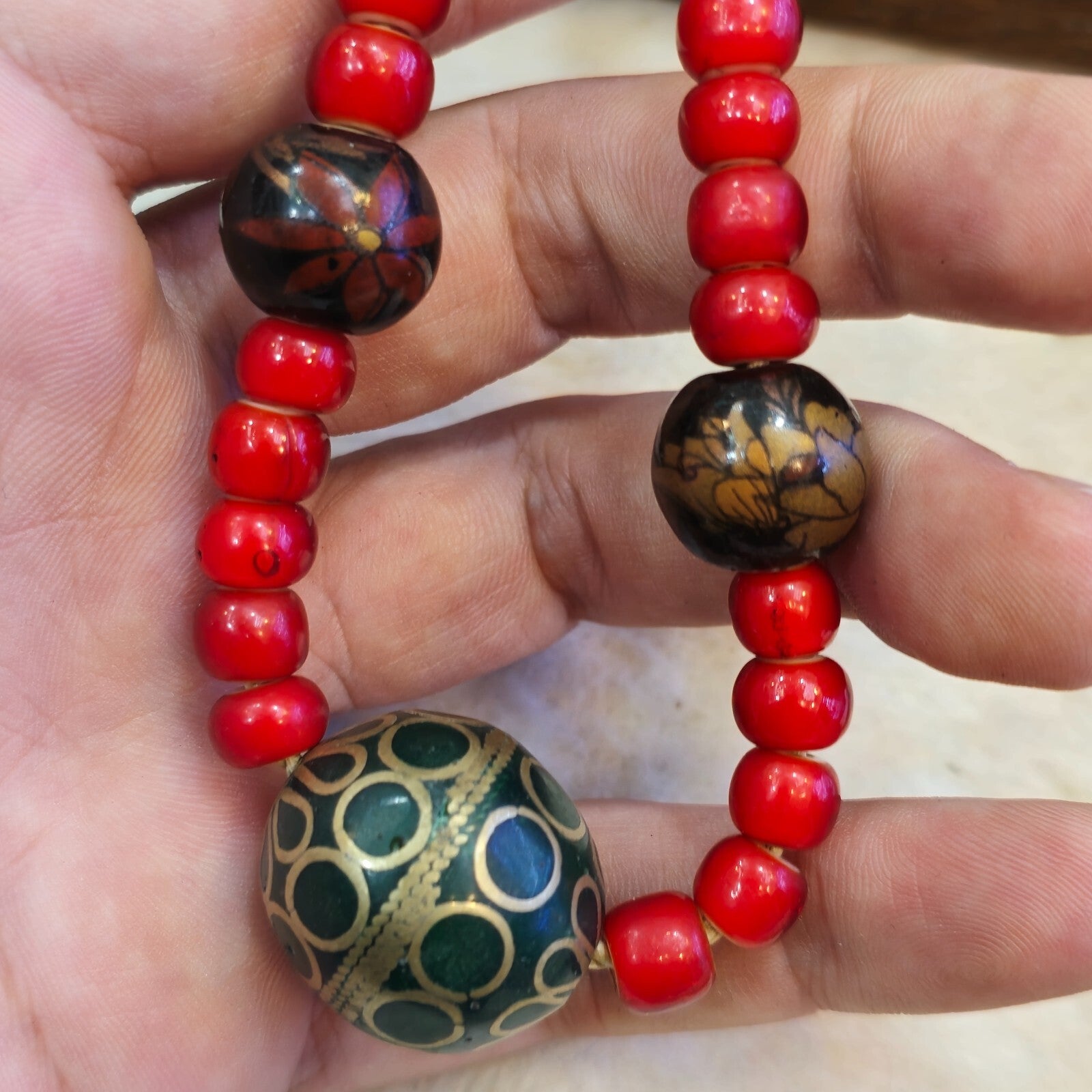 8mm Venetian white heart with Bras Brass & ceramic handmade Beaded Necklace