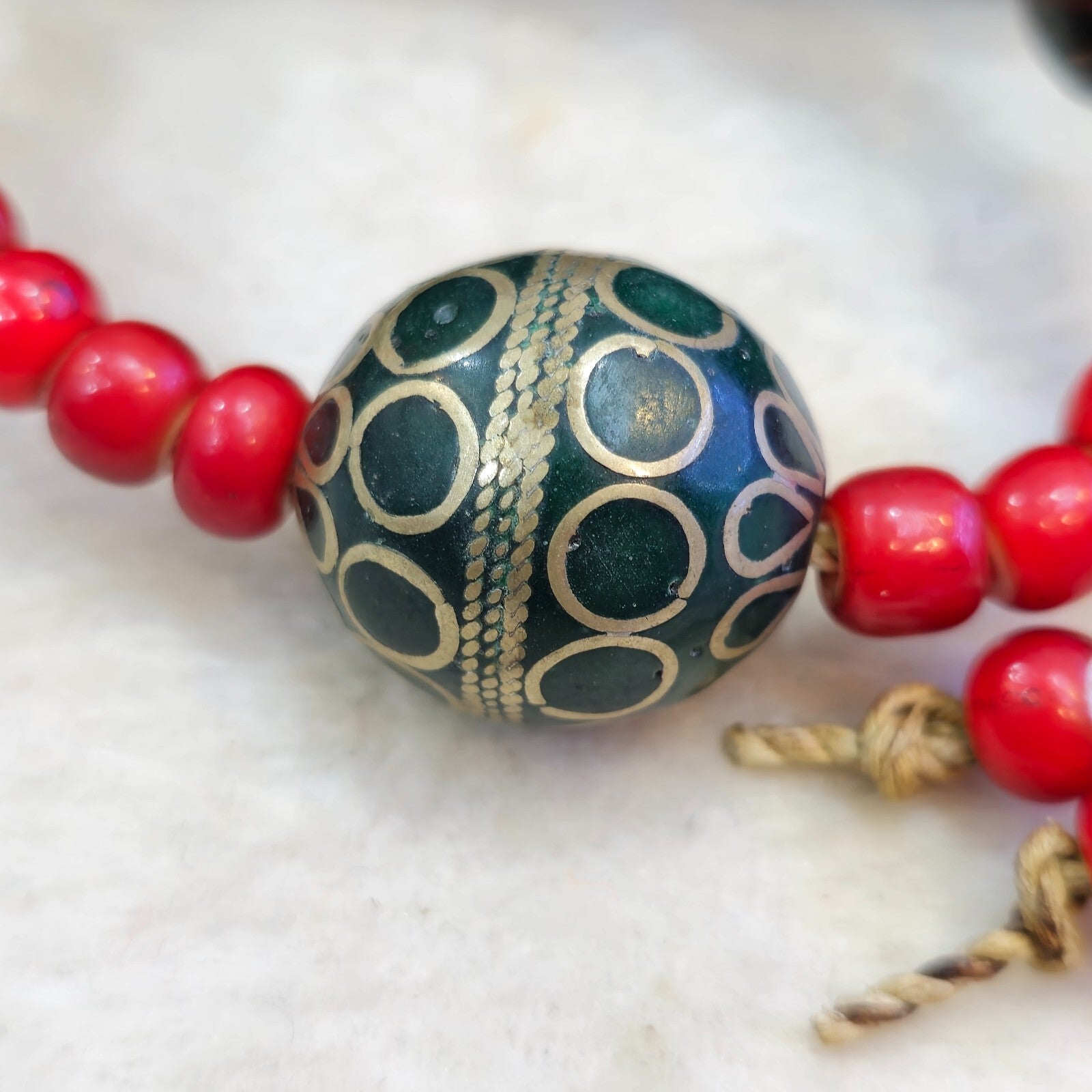 8mm Venetian white heart with Bras Brass & ceramic handmade Beaded Necklace