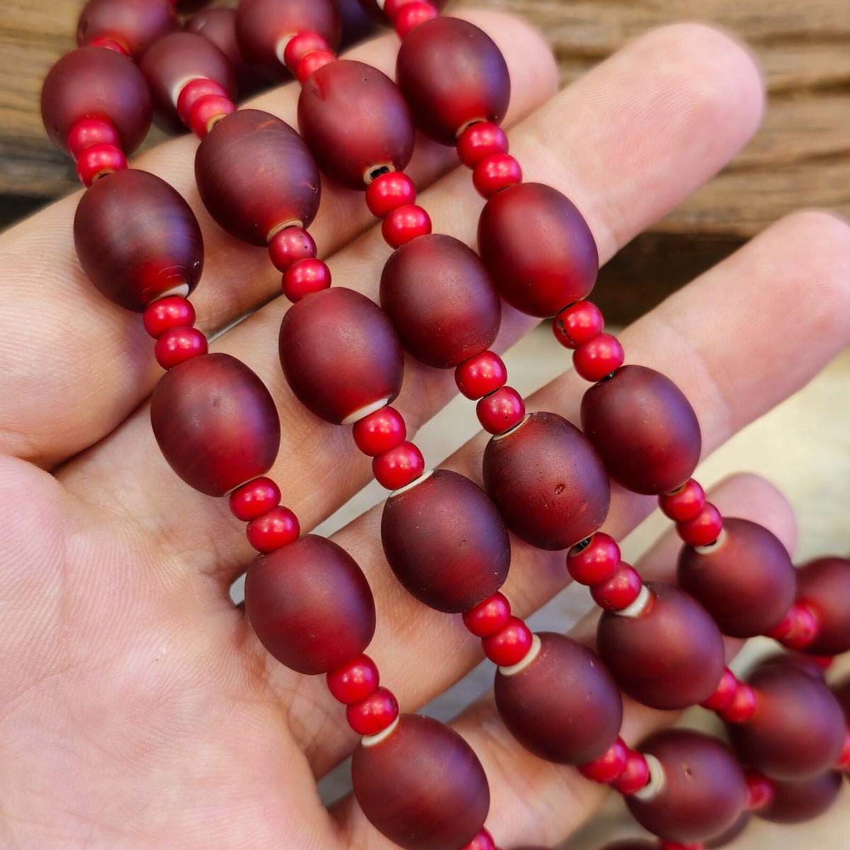 Vintage Venetian white heart and Red glass Trade Beads Beaded Necklace