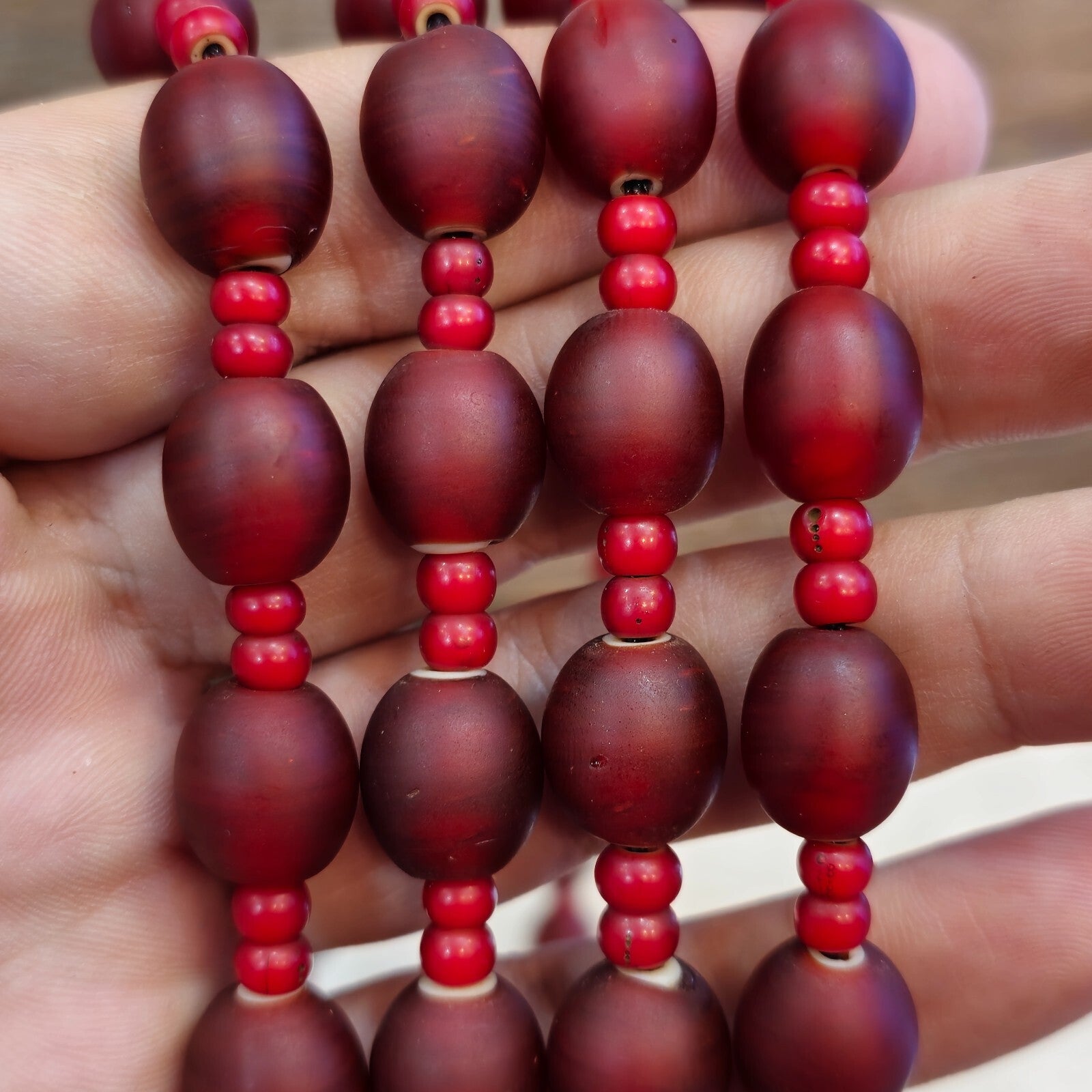 Vintage Venetian white heart and Red glass Trade Beads Beaded Necklace