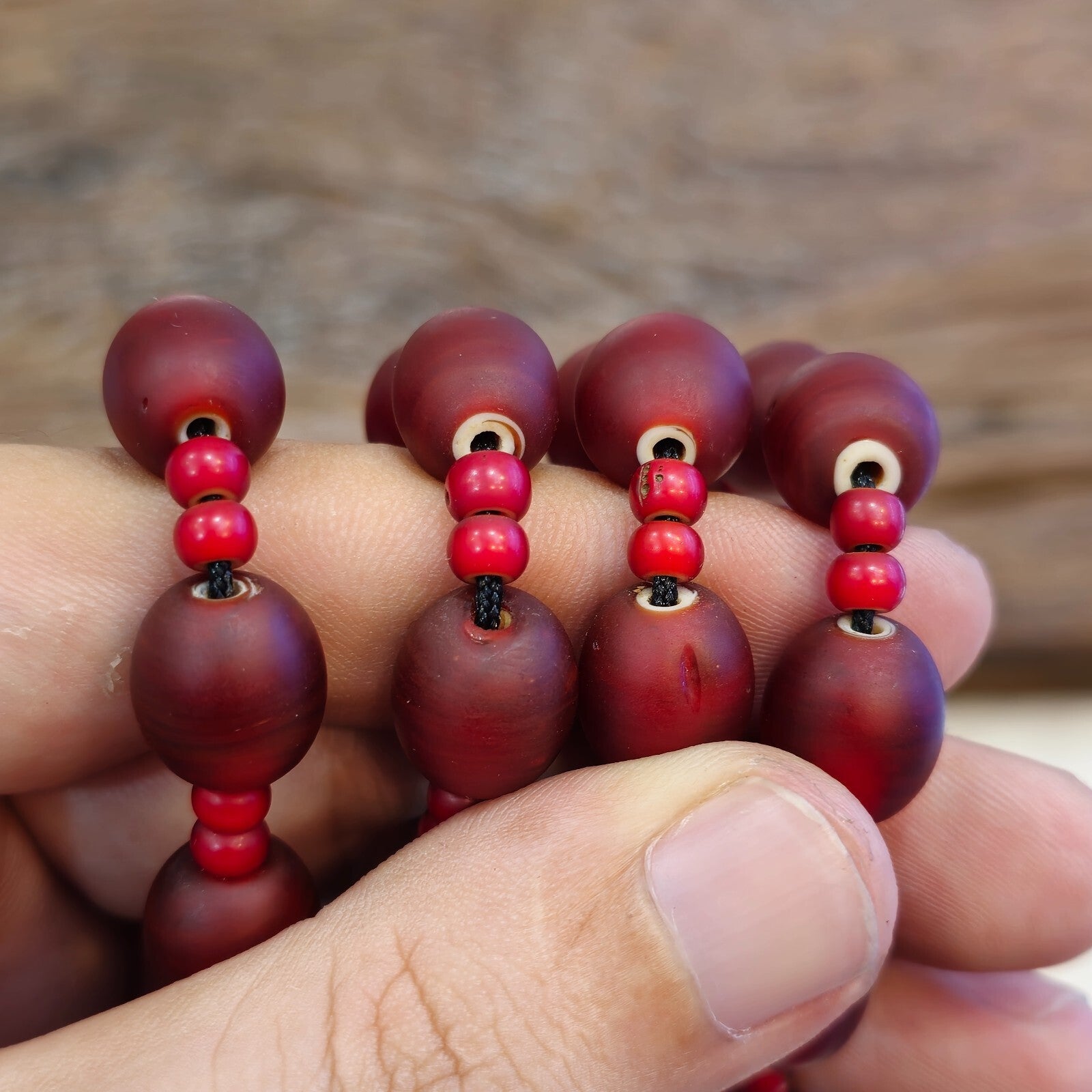 Vintage Venetian white heart and Red glass Trade Beads Beaded Necklace