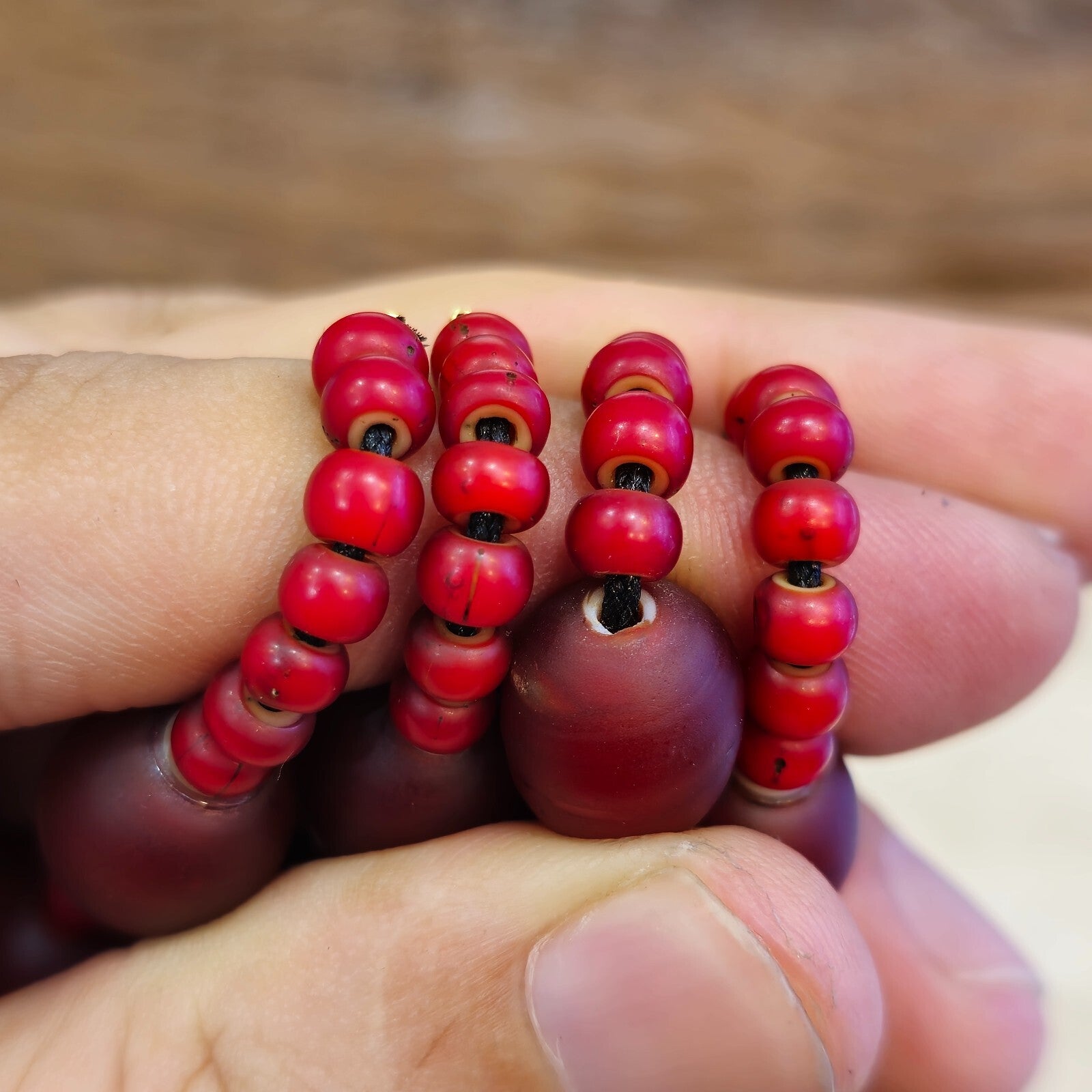 Vintage Venetian white heart and Red glass Trade Beads Beaded Necklace