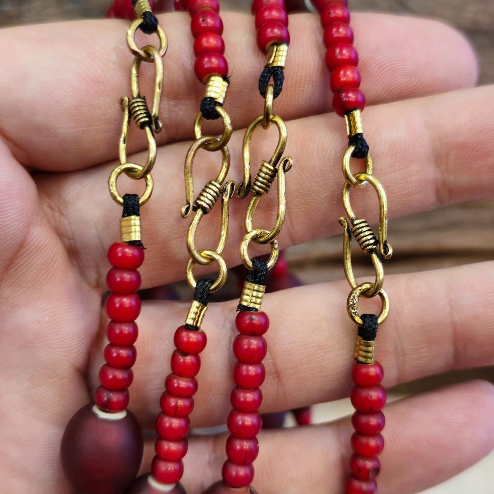 Vintage Venetian white heart and Red glass Trade Beads Beaded Necklace