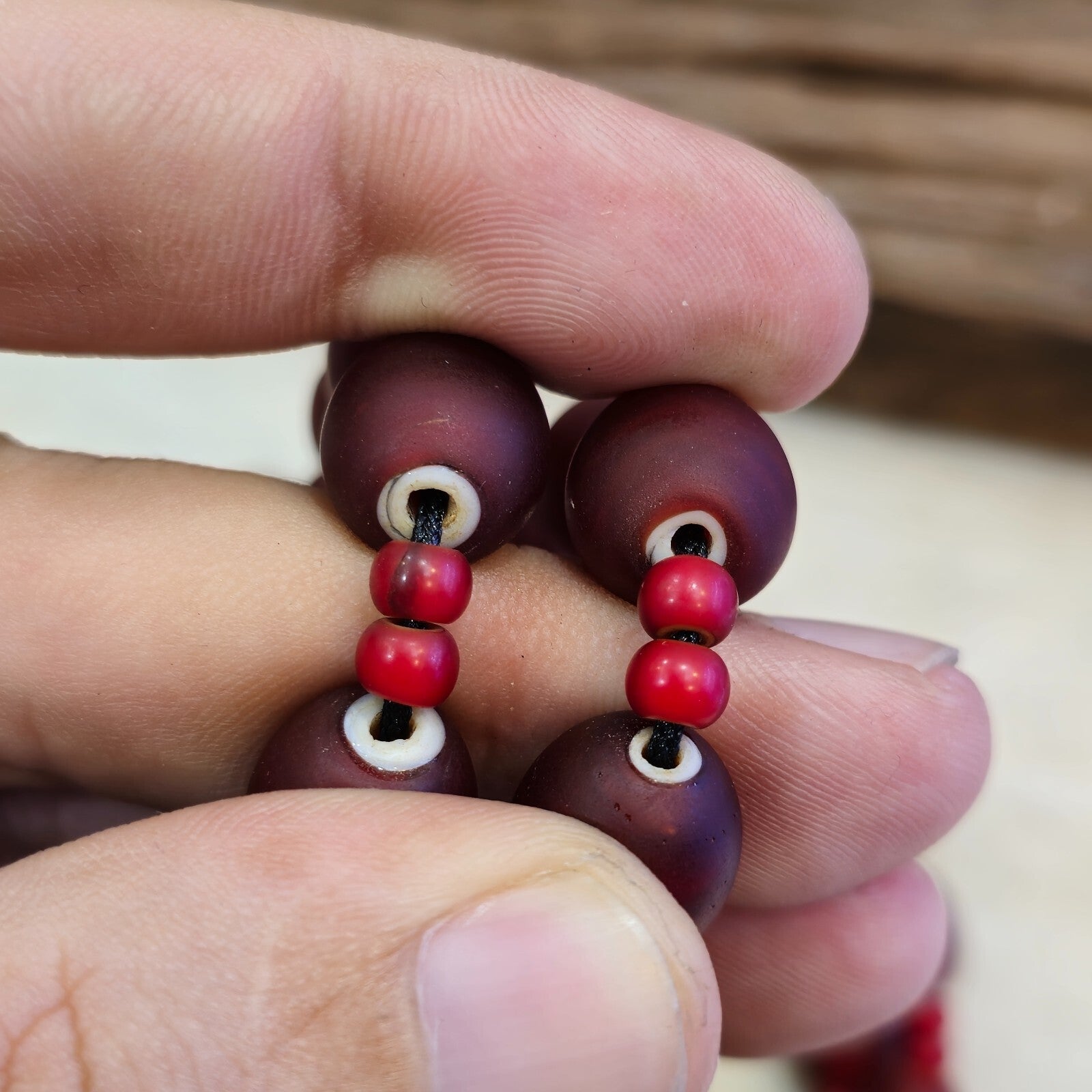 Vintage Venetian white heart and Red glass Trade Beads Beaded Necklace