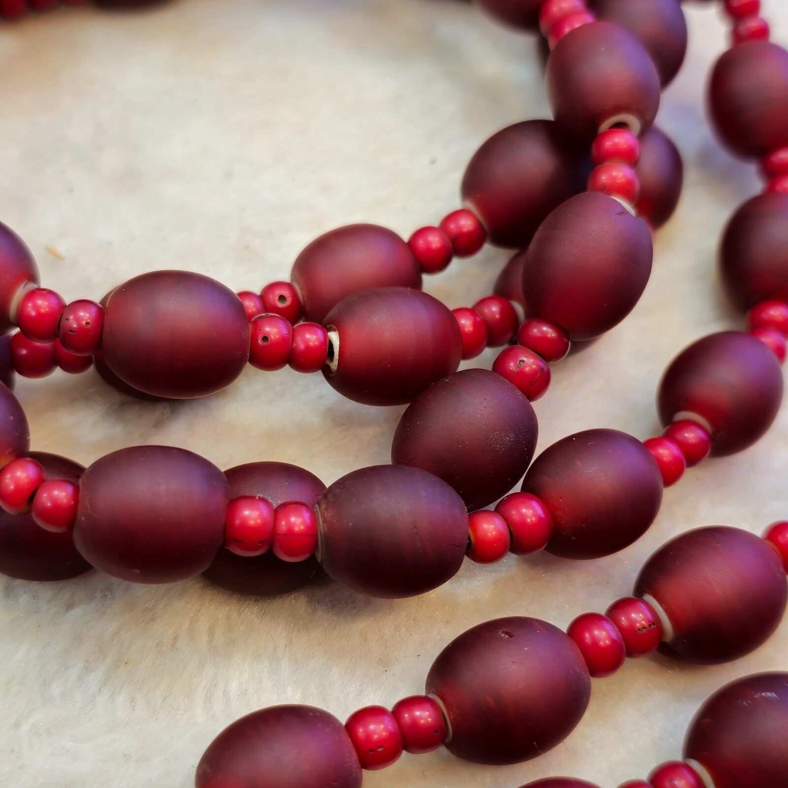 Vintage Venetian white heart and Red glass Trade Beads Beaded Necklace