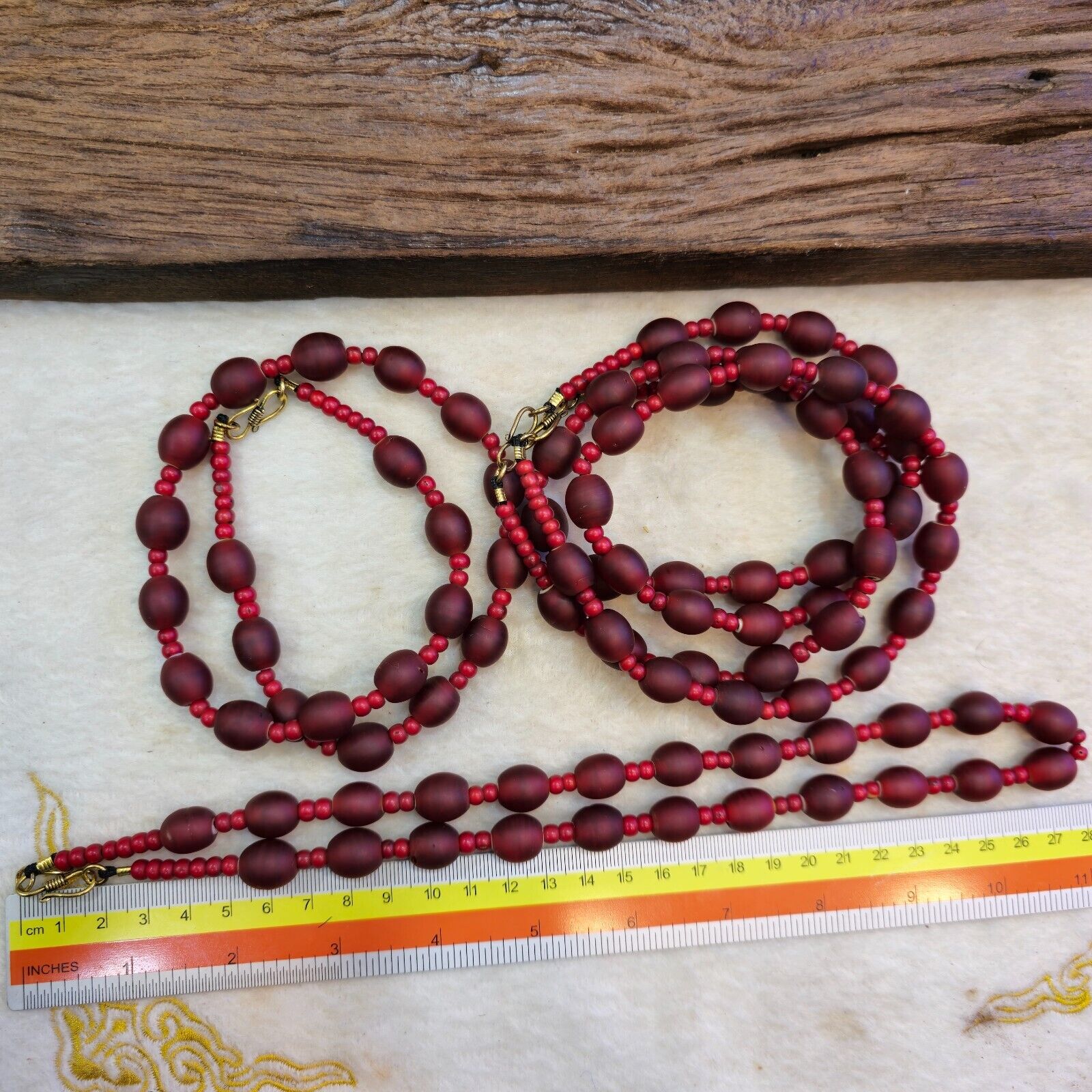 Vintage Venetian white heart and Red glass Trade Beads Beaded Necklace