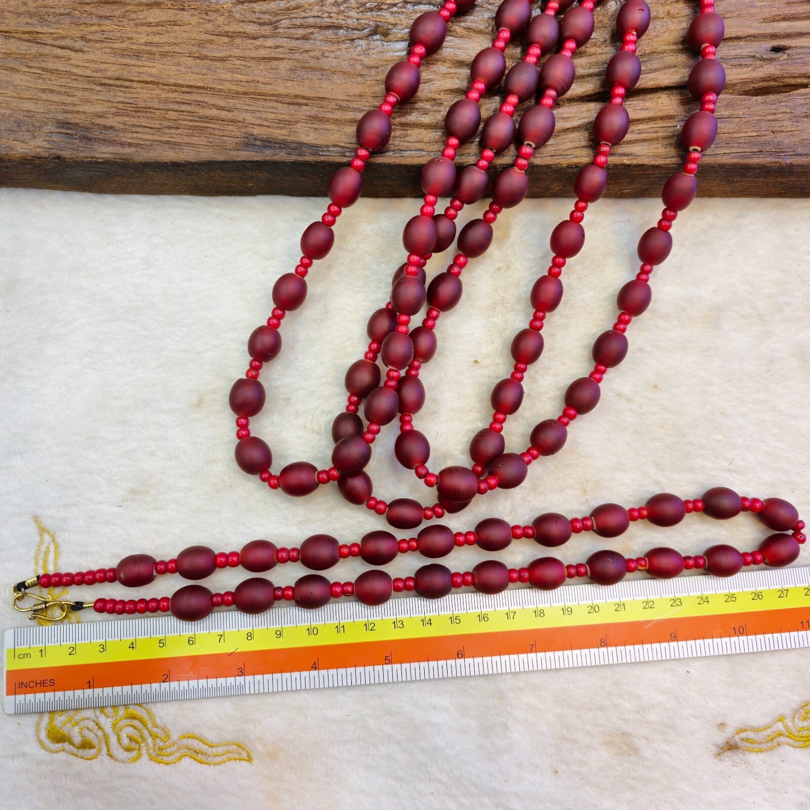 Vintage Venetian white heart and Red glass Trade Beads Beaded Necklace