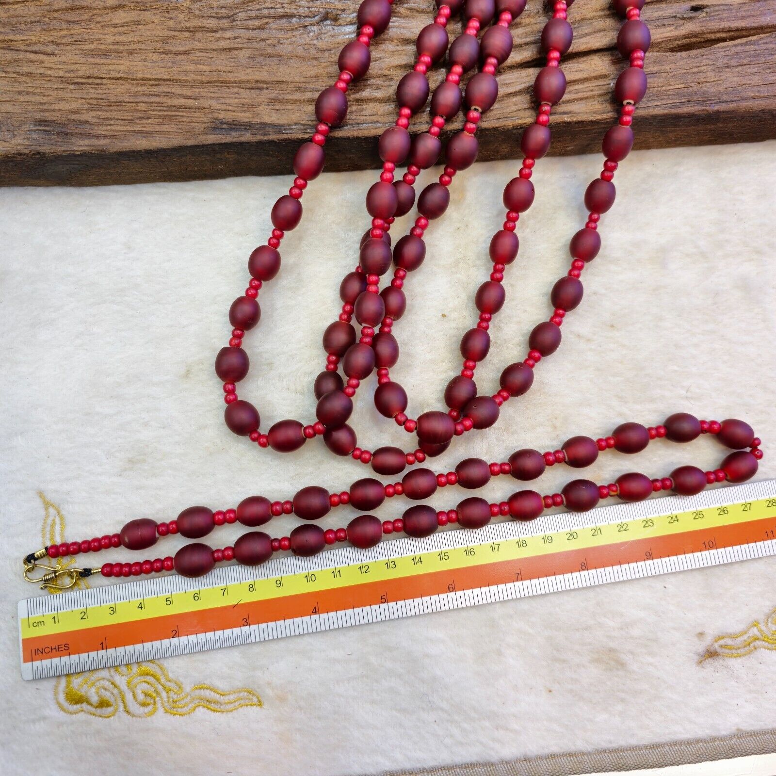 Vintage Venetian white heart and Red glass Trade Beads Beaded Necklace