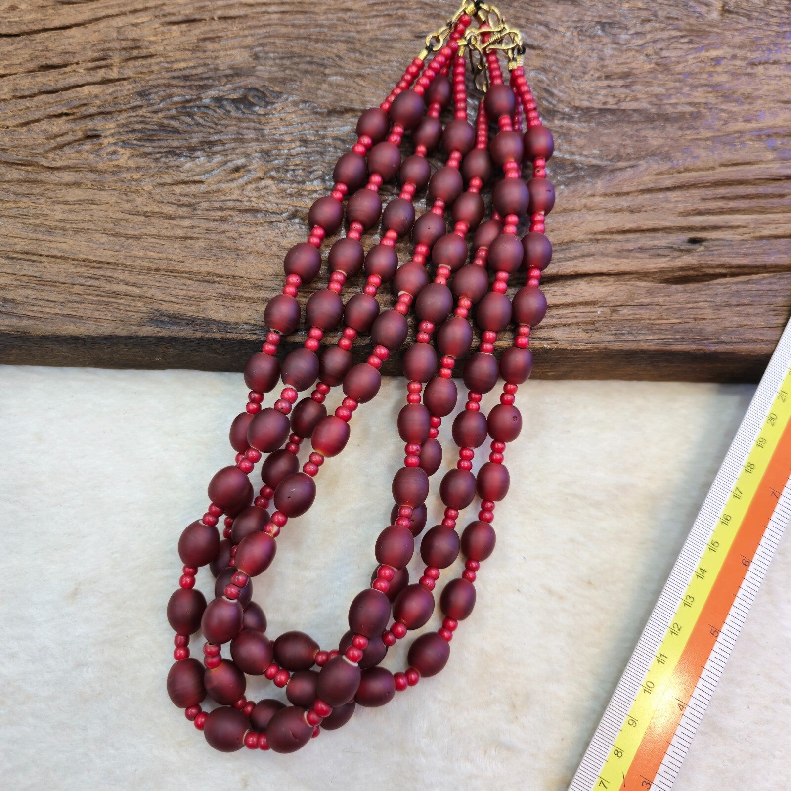 Vintage Venetian white heart and Red glass Trade Beads Beaded Necklace