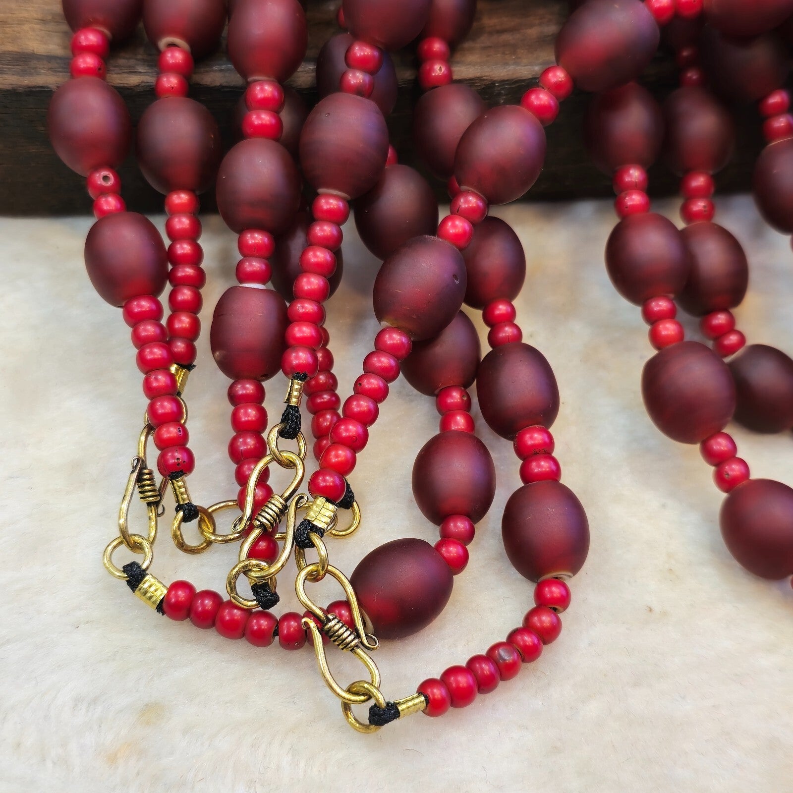 Vintage Venetian white heart and Red glass Trade Beads Beaded Necklace