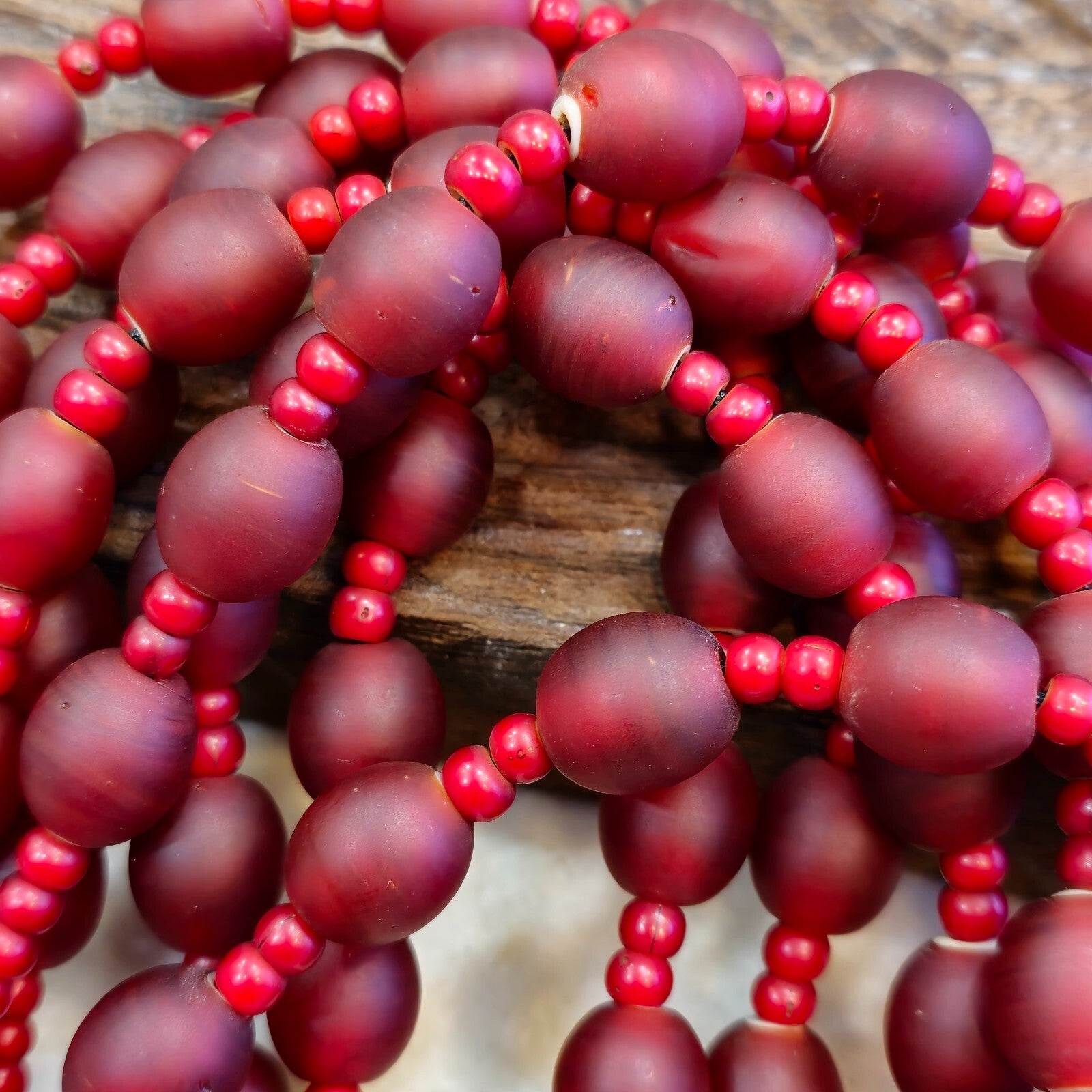 Vintage Venetian white heart and Red glass Trade Beads Beaded Necklace
