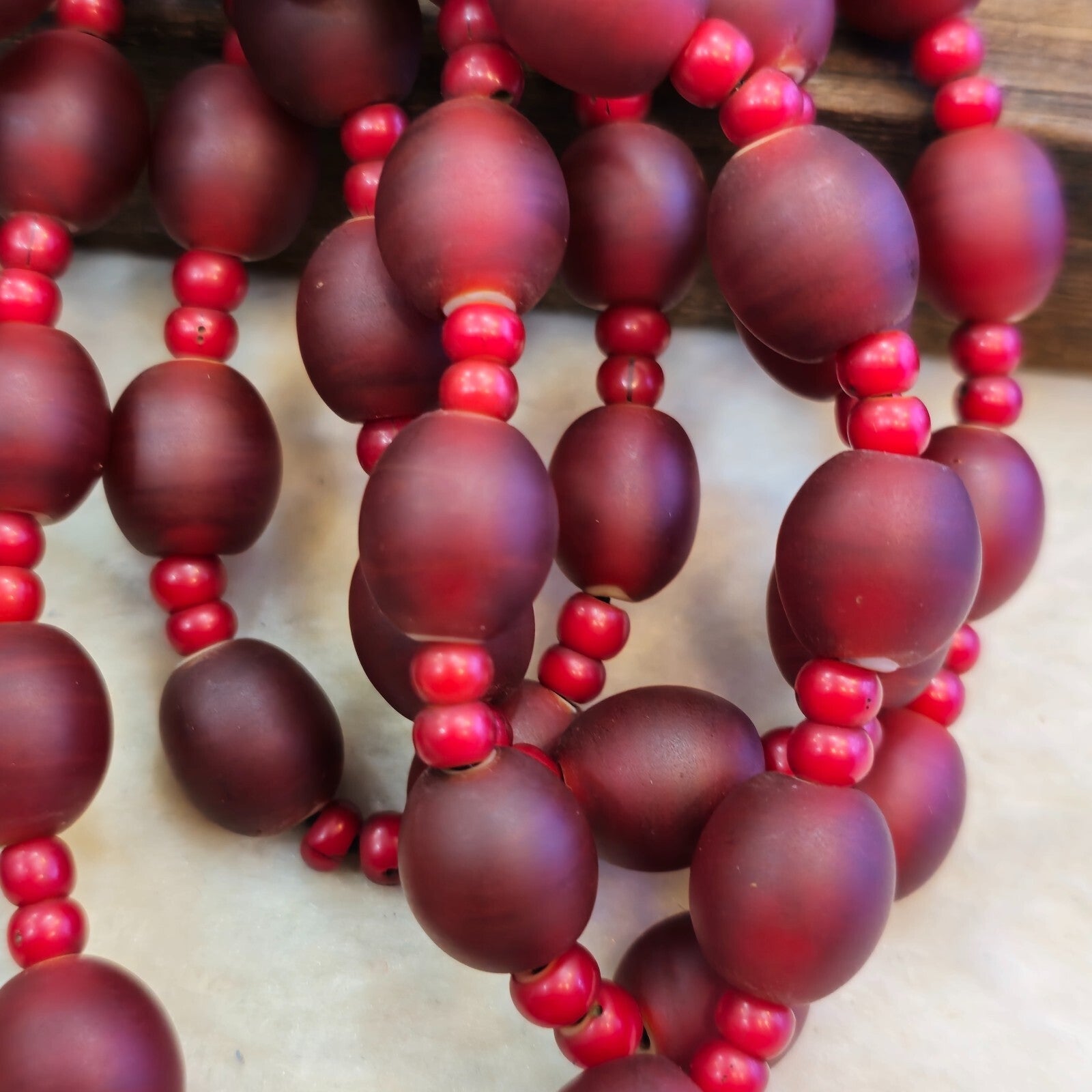Vintage Venetian white heart and Red glass Trade Beads Beaded Necklace