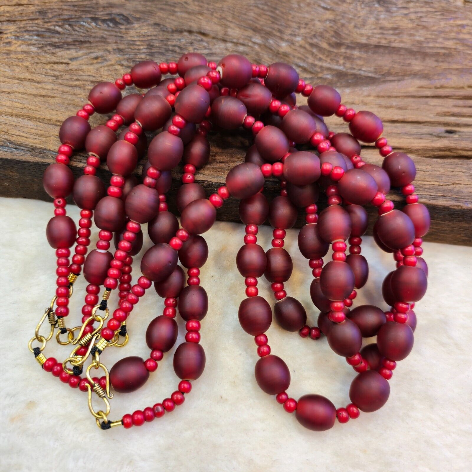 Vintage Venetian white heart and Red glass Trade Beads Beaded Necklace