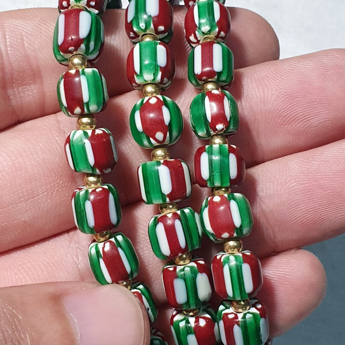 Venetian Inspired Glass Beads watermelon Chevron Beads Necklace #113