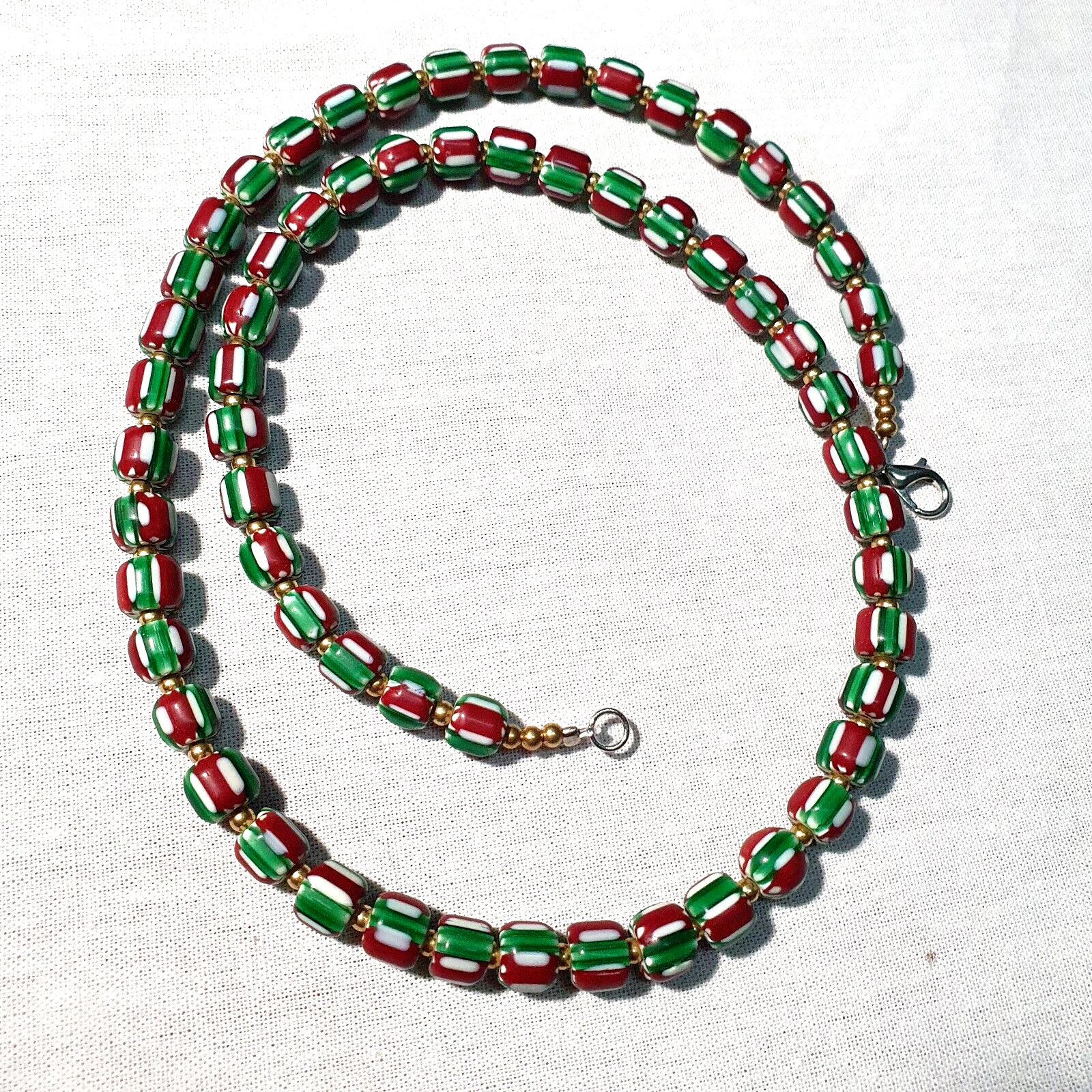 Venetian Inspired Glass Beads watermelon Chevron Beads Necklace #113