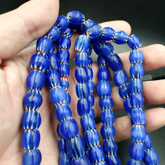 Vintage BLUE Chevron Beads Venetian Inspired 10mmx9.5mm Beads Long Strand