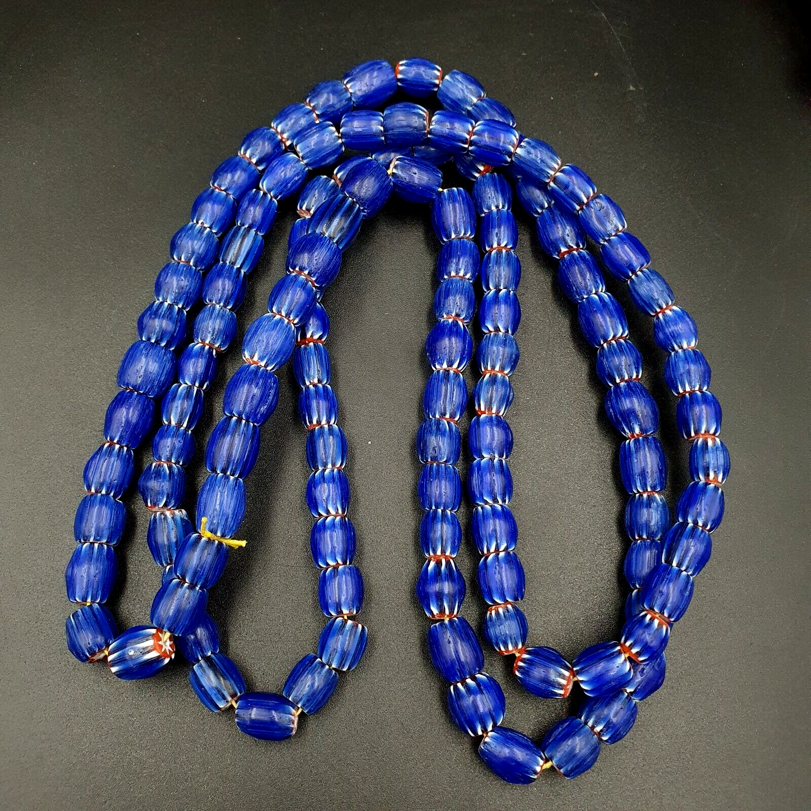 Vintage BLUE Chevron Beads Venetian Inspired 10mmx9.5mm Beads Long Strand