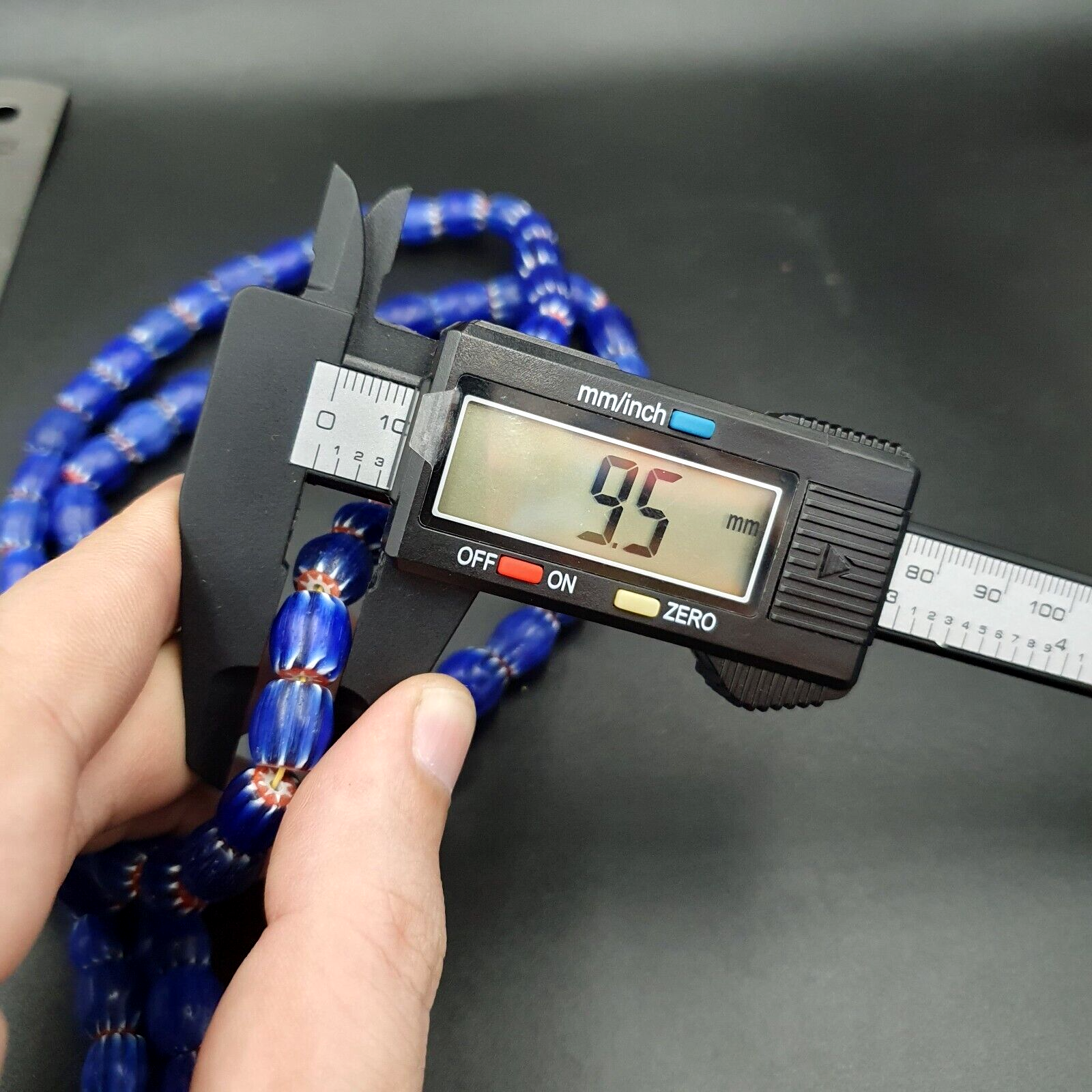 Vintage BLUE Chevron Beads Venetian Inspired 10mmx9.5mm Beads Long Strand