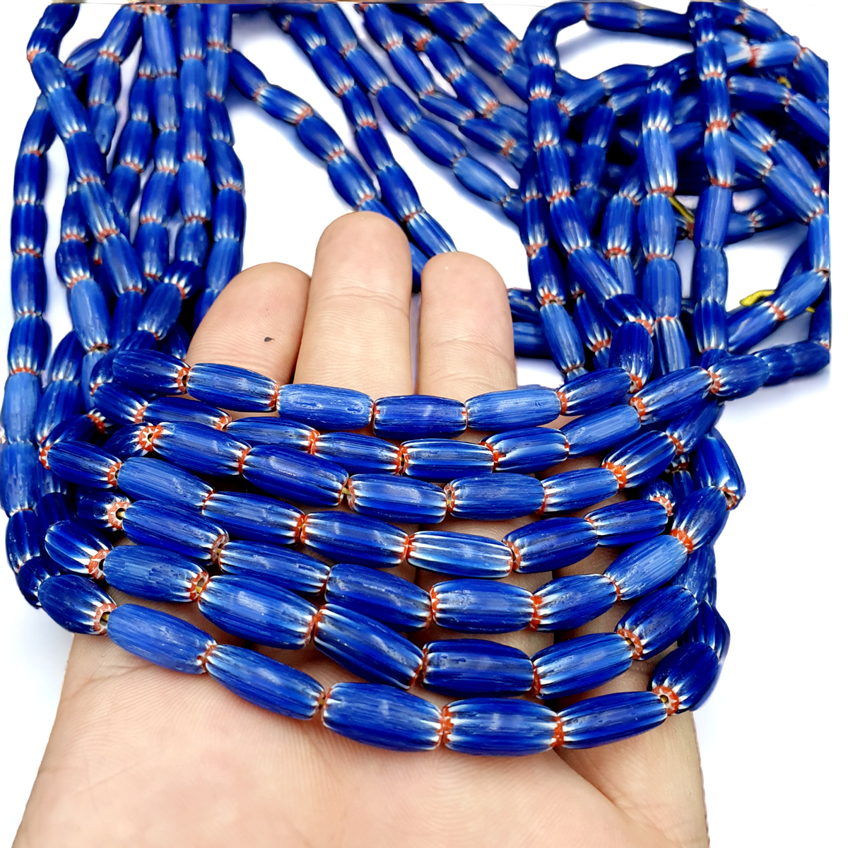 Vintage BLUE Chevron Beads Venetian African Style 13mmx6.mm Beads Strand