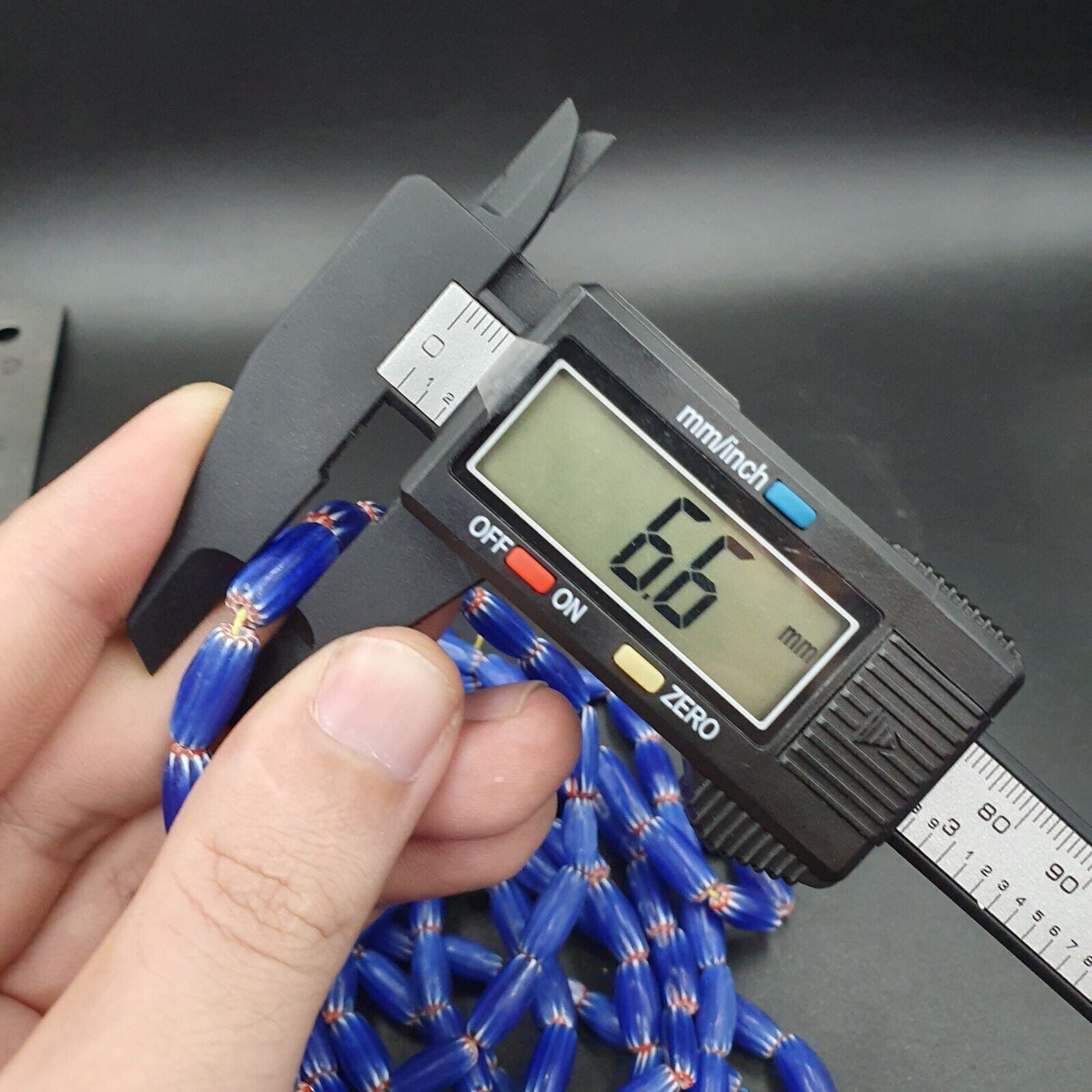 Vintage BLUE Chevron Beads Venetian African Style 13mmx6.mm Beads Strand