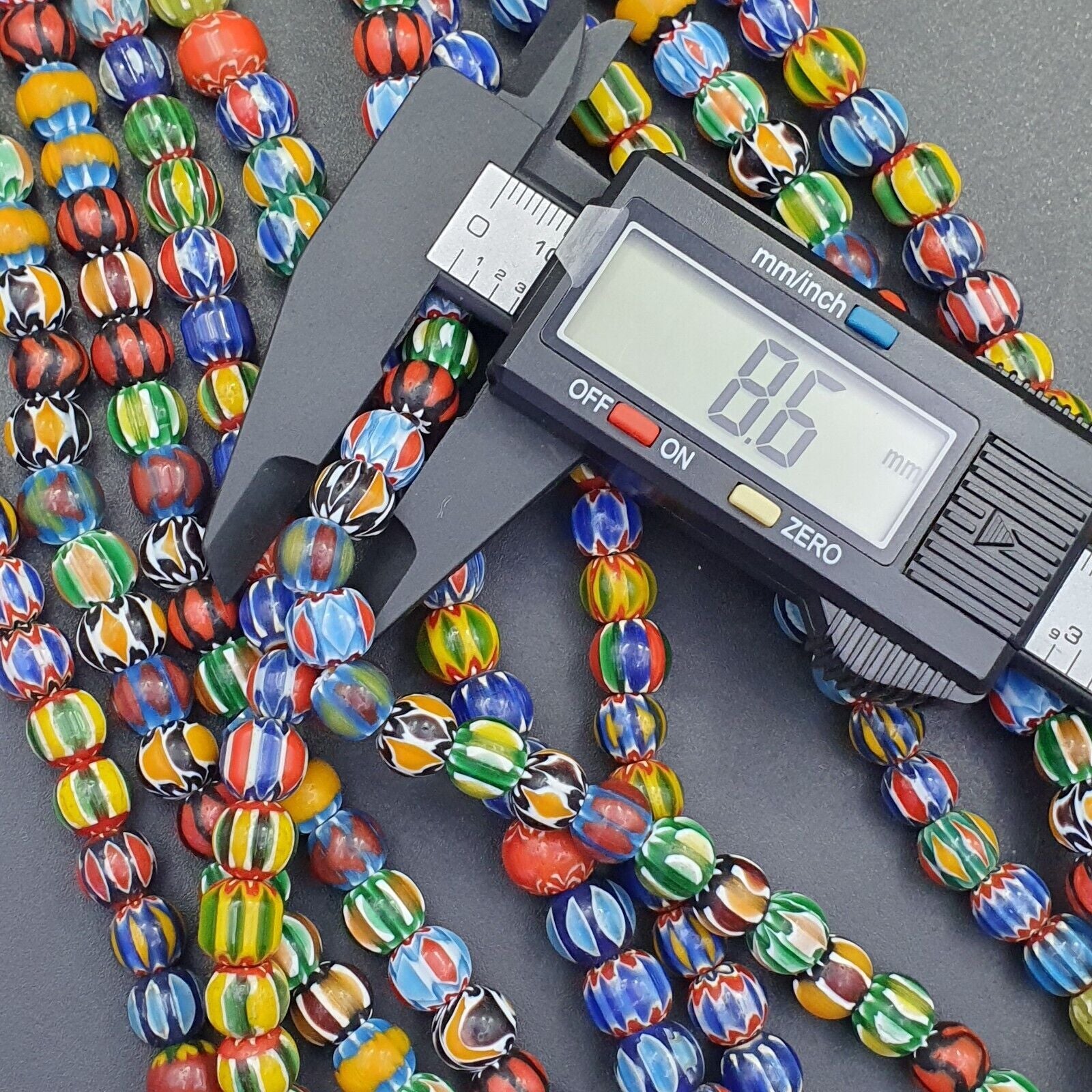 Vintage Venetian African Style Glass Chevron 8.5-9mm Beads Long Strand