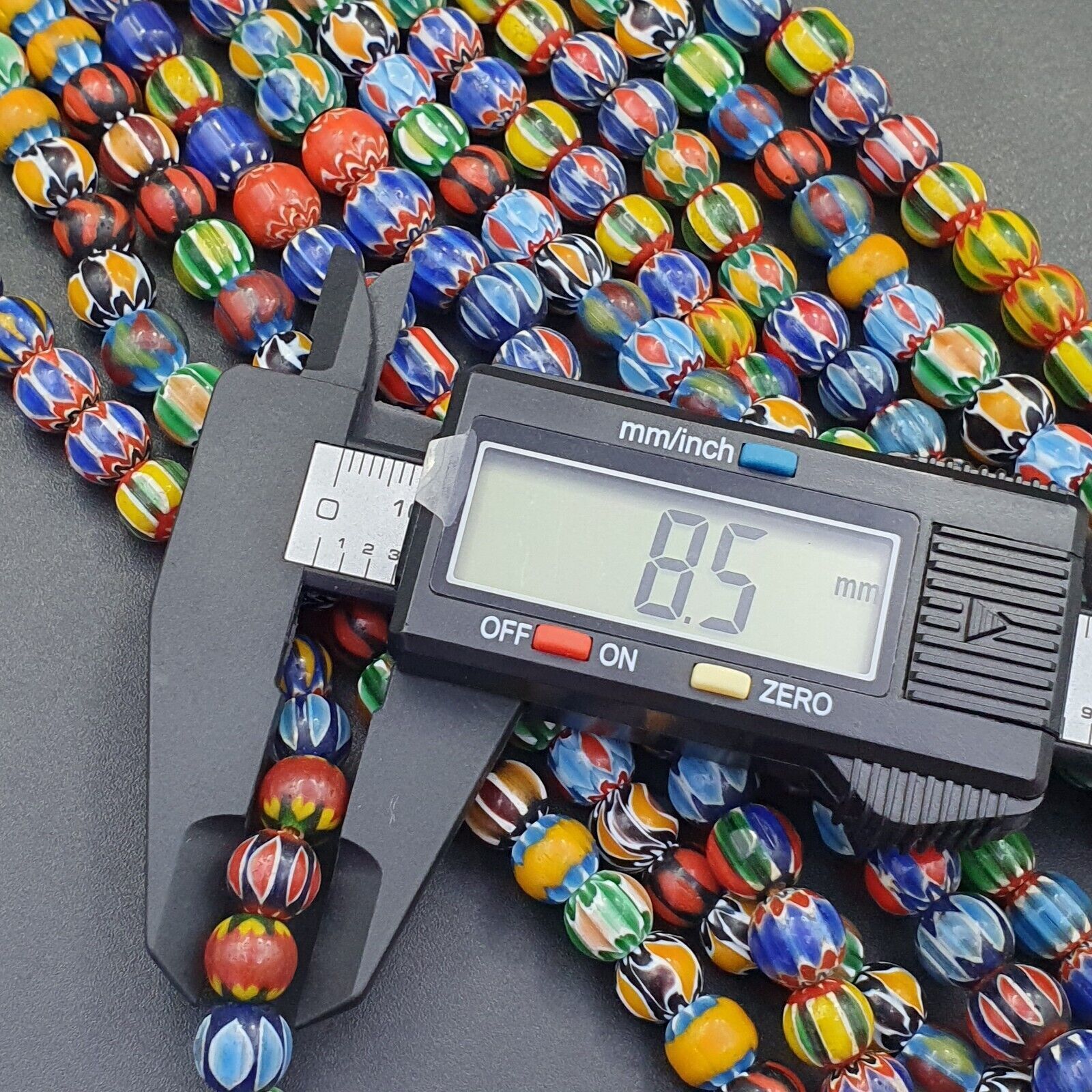 Vintage Venetian African Style Glass Chevron 8.5-9mm Beads Long Strand