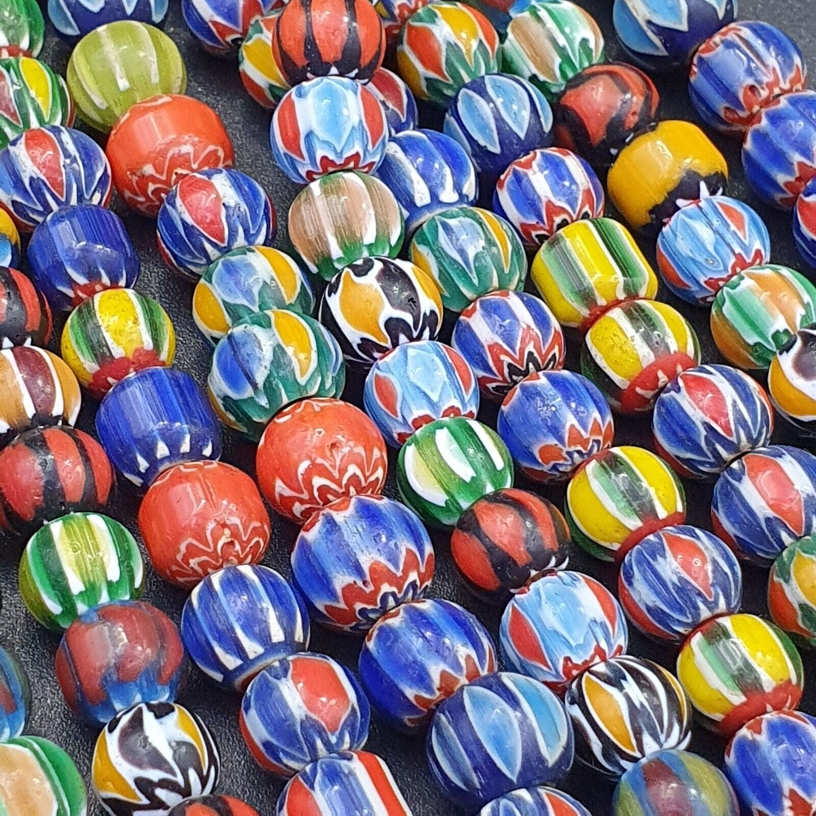 Vintage Venetian African Style Glass Chevron 8.5-9mm Beads Long Strand