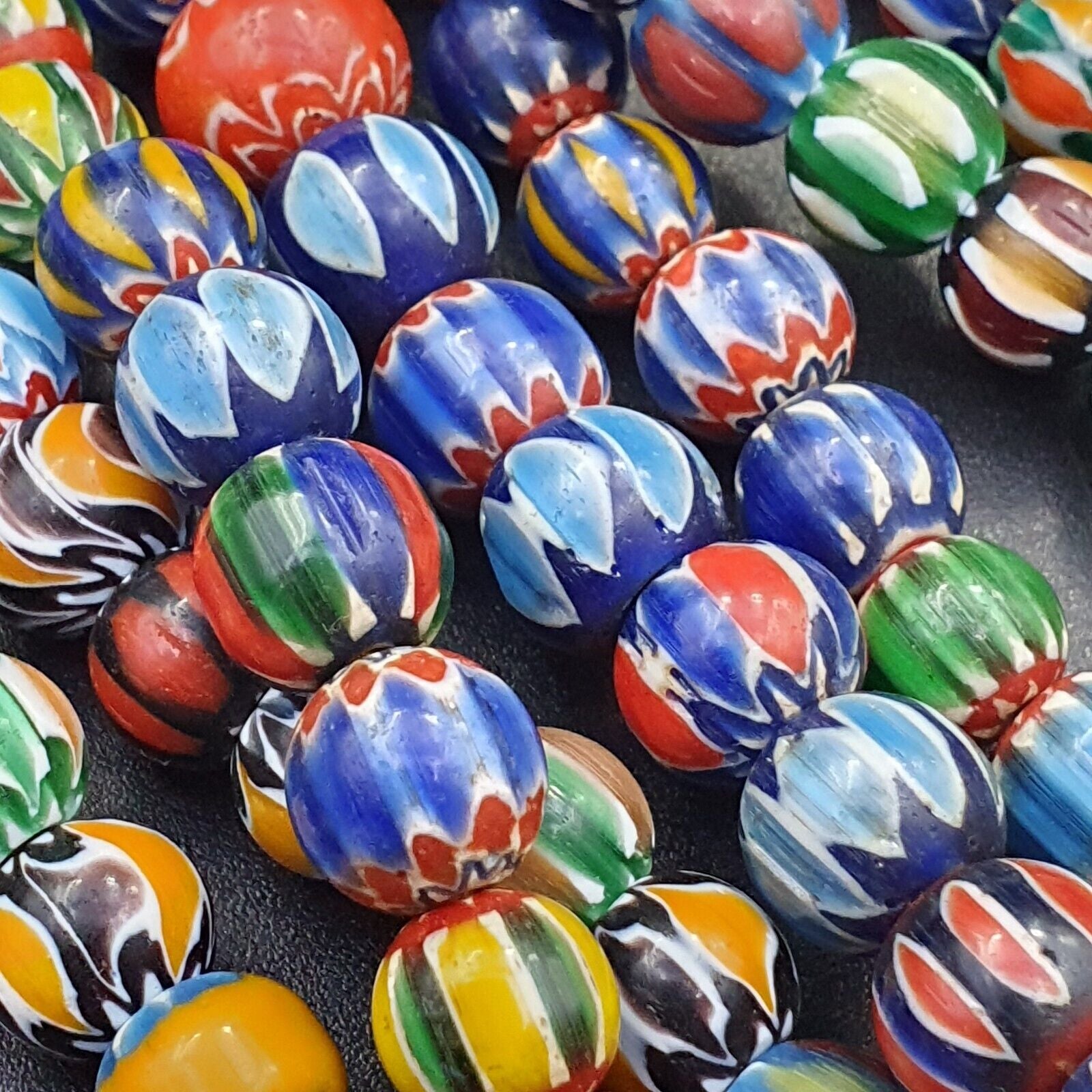 Vintage Venetian African Style Glass Chevron 8.5-9mm Beads Long Strand