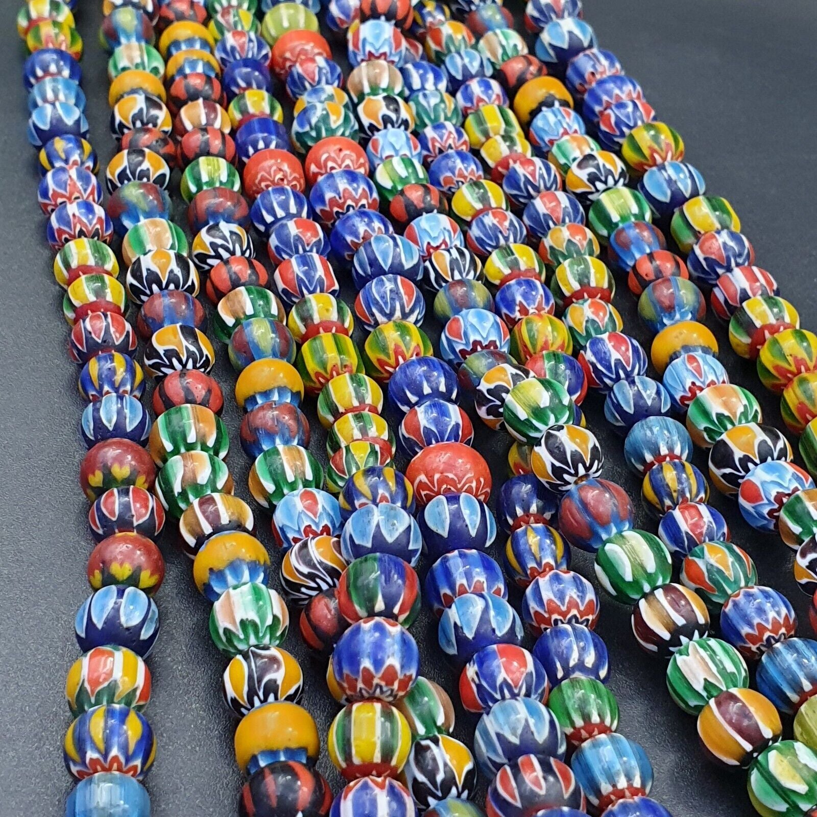 Vintage Venetian African Style Glass Chevron 8.5-9mm Beads Long Strand