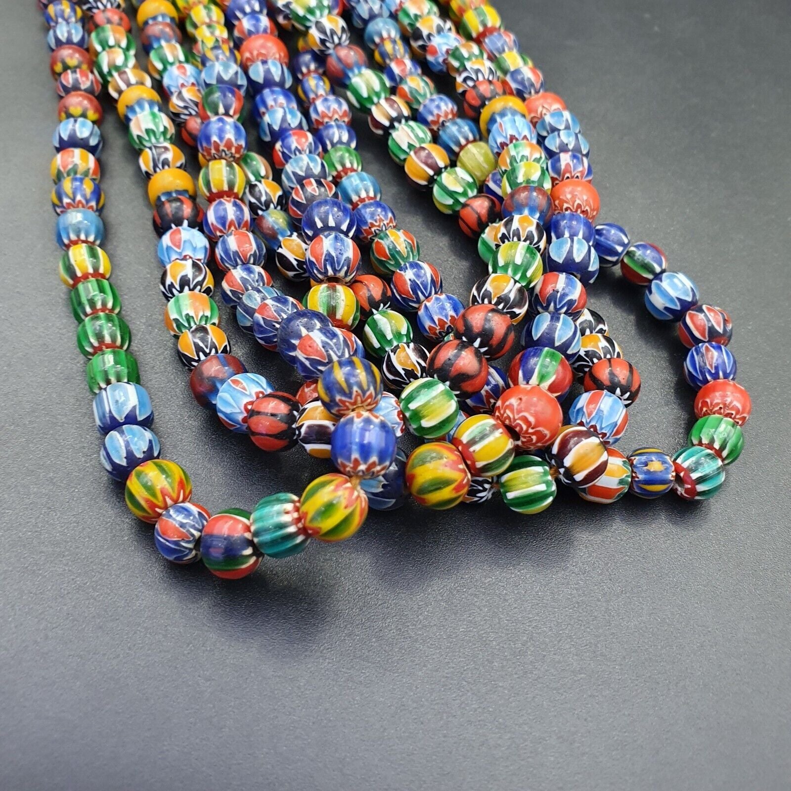 Vintage Venetian African Style Glass Chevron 8.5-9mm Beads Long Strand