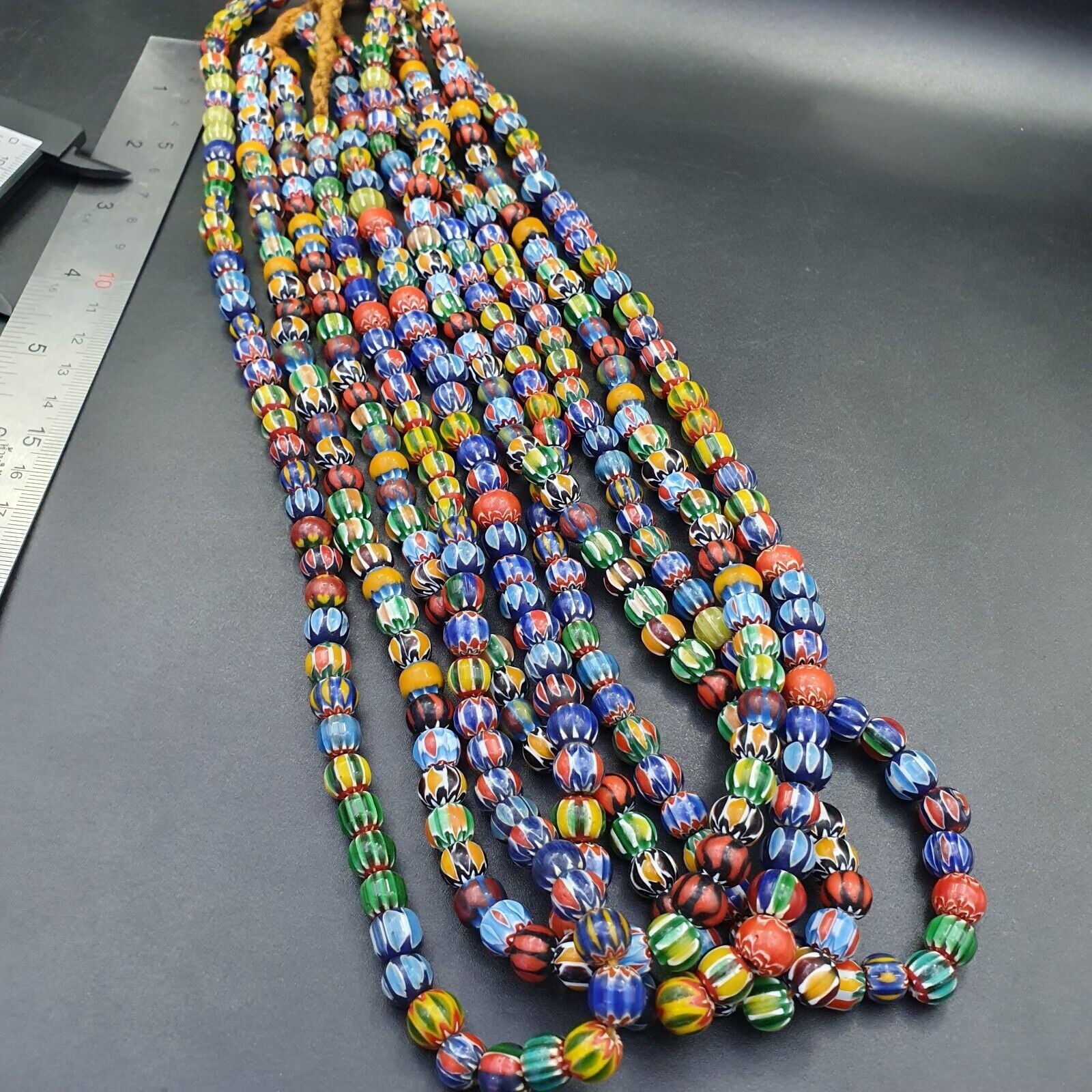 Vintage Venetian African Style Glass Chevron 8.5-9mm Beads Long Strand