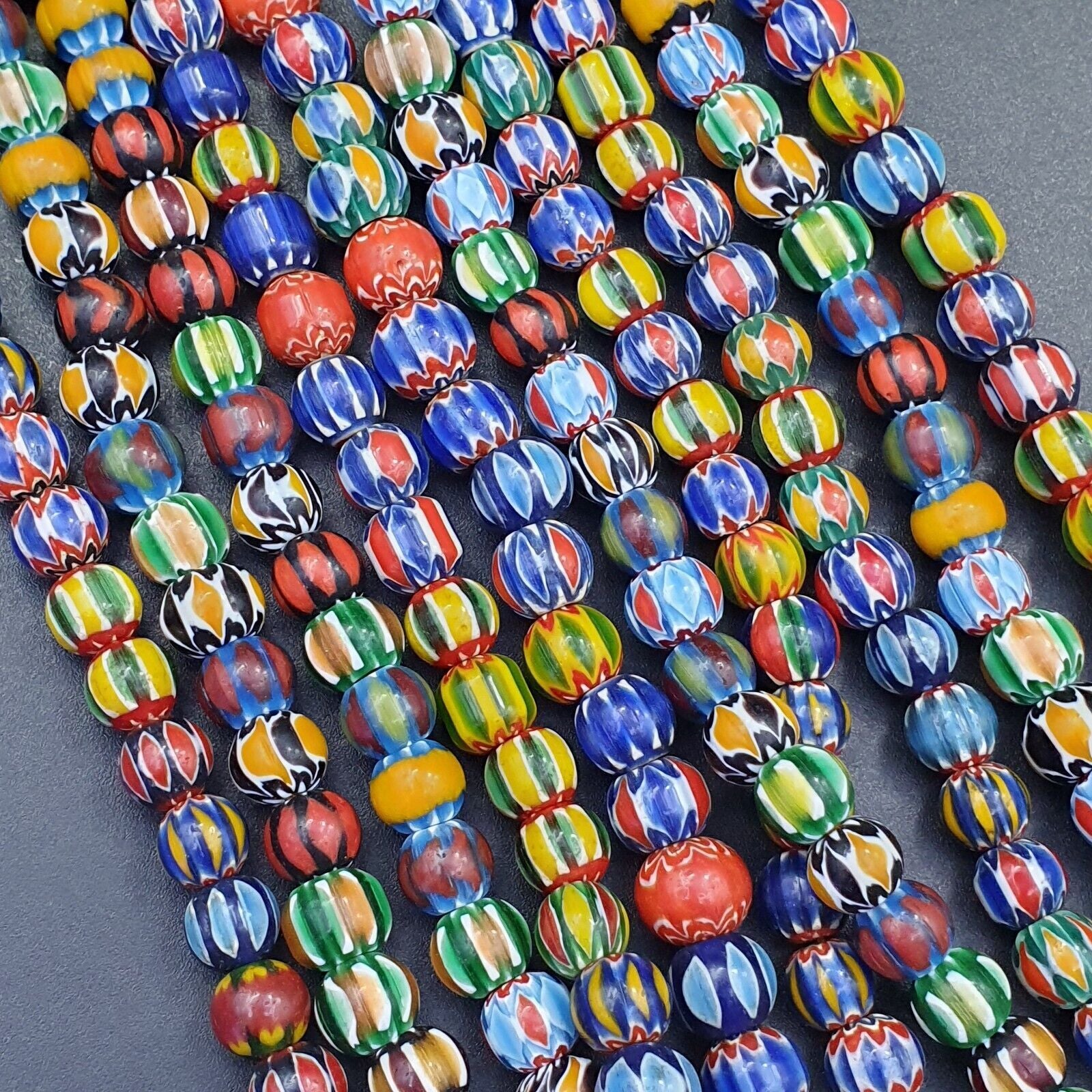 Vintage Venetian African Style Glass Chevron 8.5-9mm Beads Long Strand
