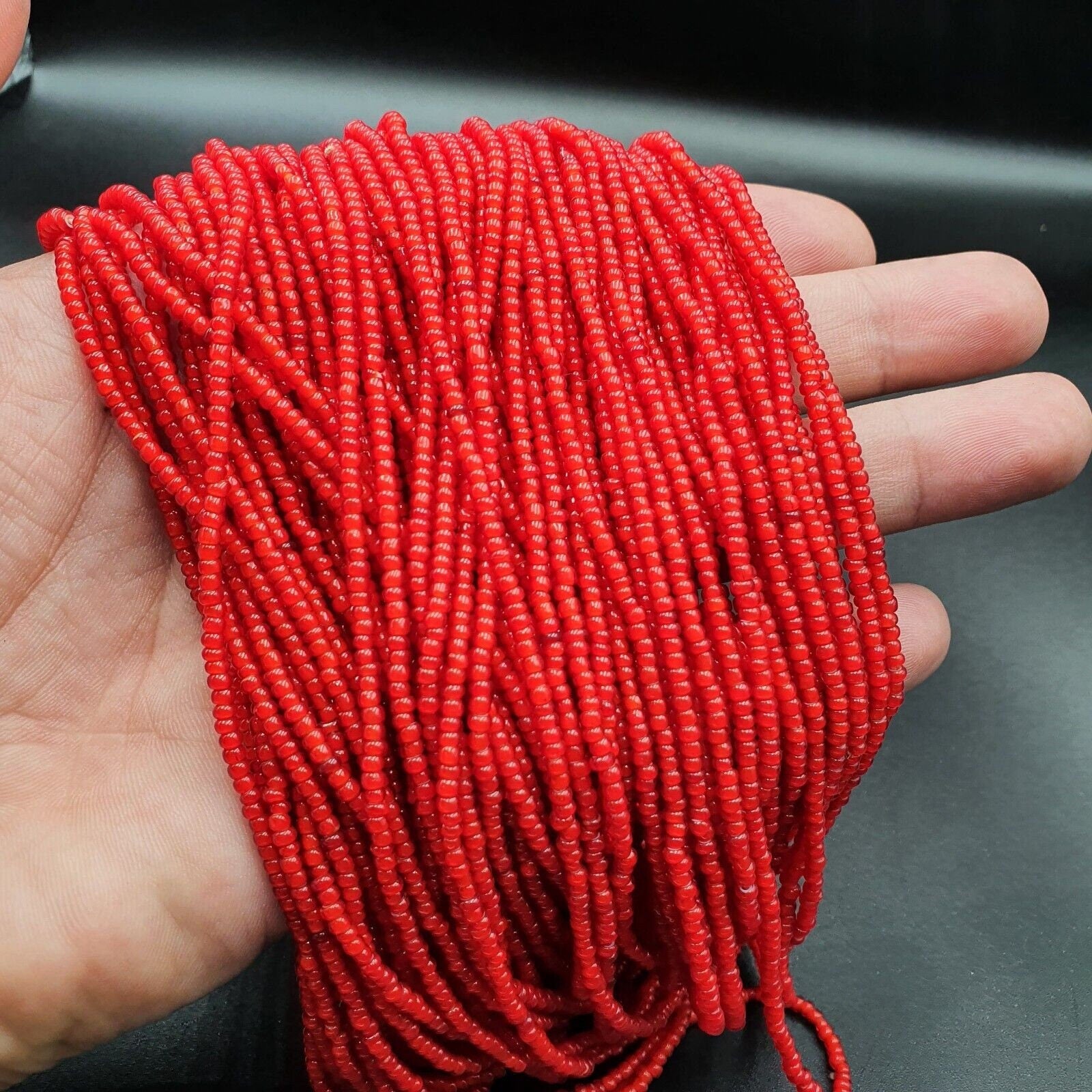 20 Strands: Antique Venetian Red White Heart Trade Beads (2mm)