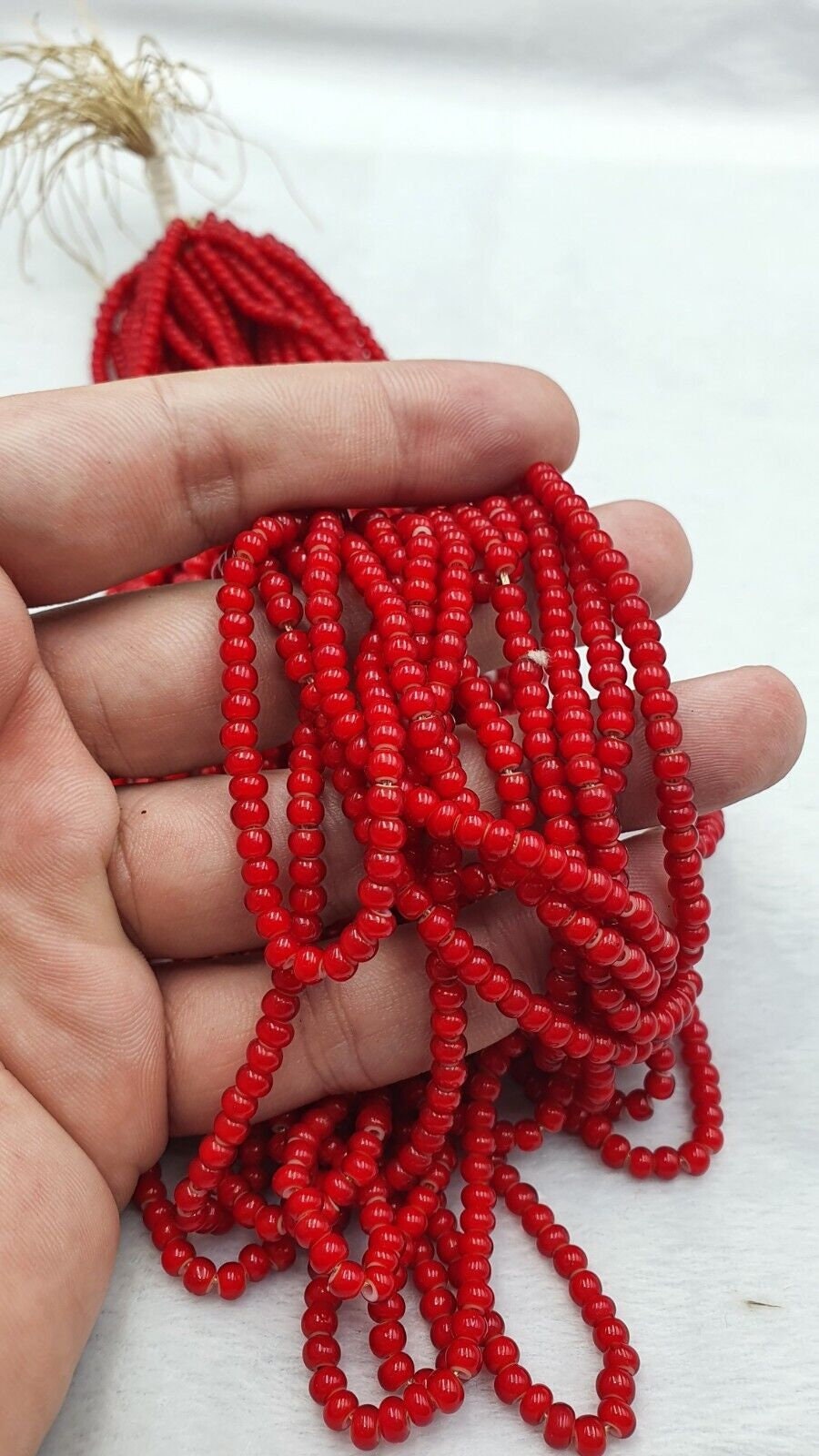 20 Strands: Antique Venetian Red White Heart Trade Beads (2mm)