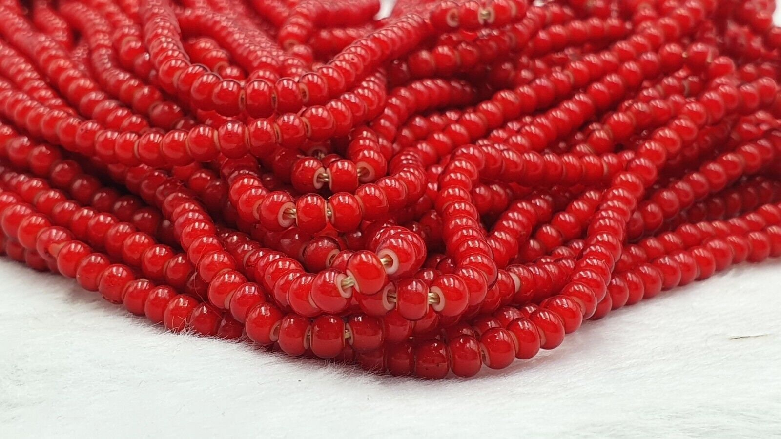 20 Strands: Antique Venetian Red White Heart Trade Beads (2mm)